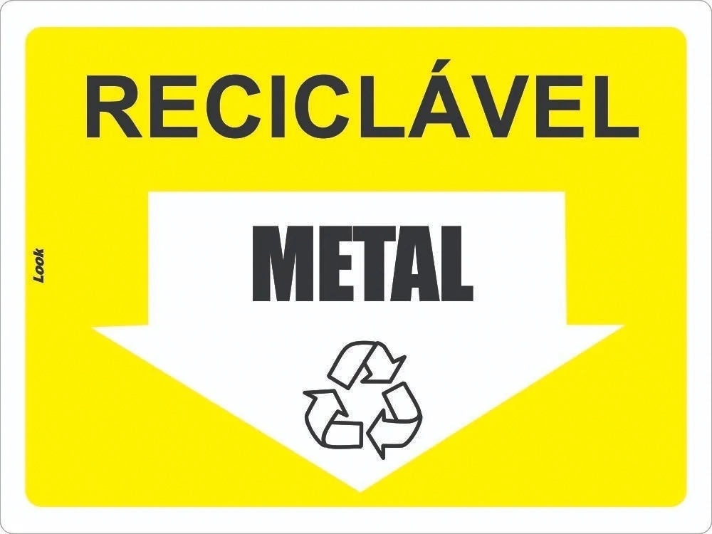 Placa Aviso Sinalização Lixo Reciclável Metal Tamanho 15x20cm