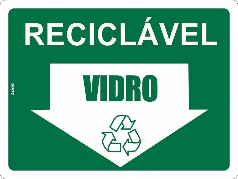 Placa Sinalização Lixo Reciclável Vidro Tamanho 15x20cm