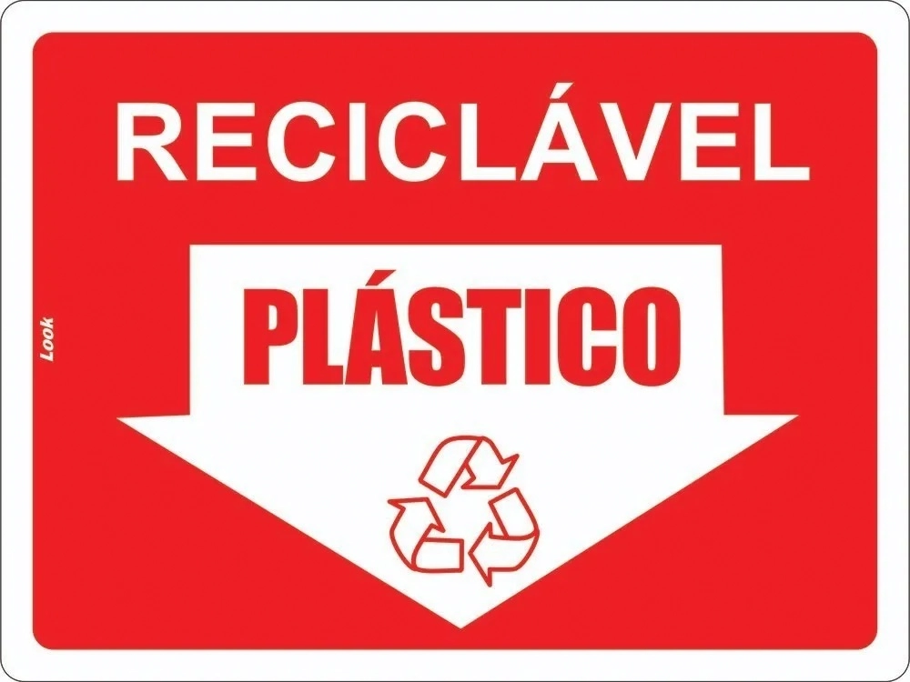 Placa Sinalização Lixo Reciclável Plástico Tamanho 15x20cm
