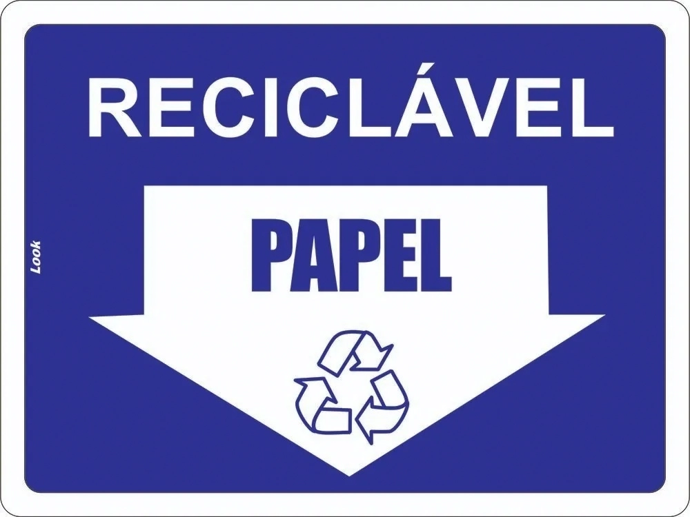 Placa Sinalização Lixo Reciclável Para Papel 15x20cm Tamanho 15x20cm