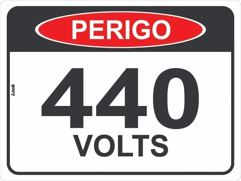 Placa Sinalização Perigo Energia Elétrica 440 Volts Tamanho 15x20cm