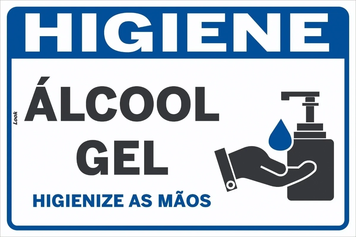 Placa De Sinalização Aviso Higiene Use Álcool Em Gel Horizontal Tamanho 20x30cm