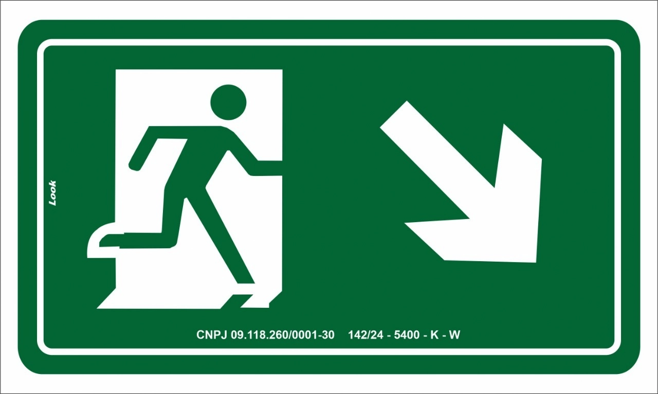 Placa Sinalização S6 Saída Emergência À Direita Descendo Tamanho 15x25cm