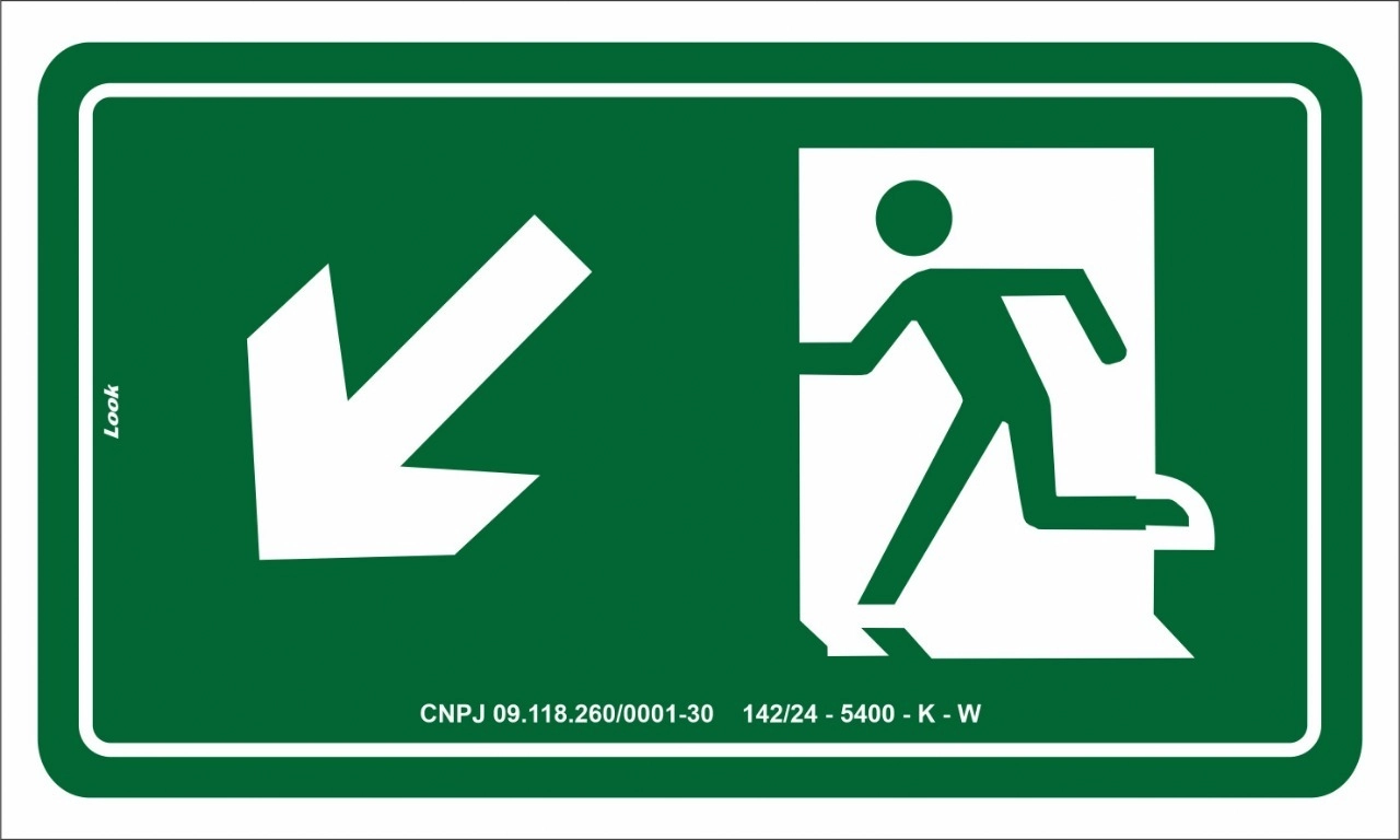 Placa Sinalização S7 Saída Emergência À Esquerda Descendo Tamanho 15x25cm