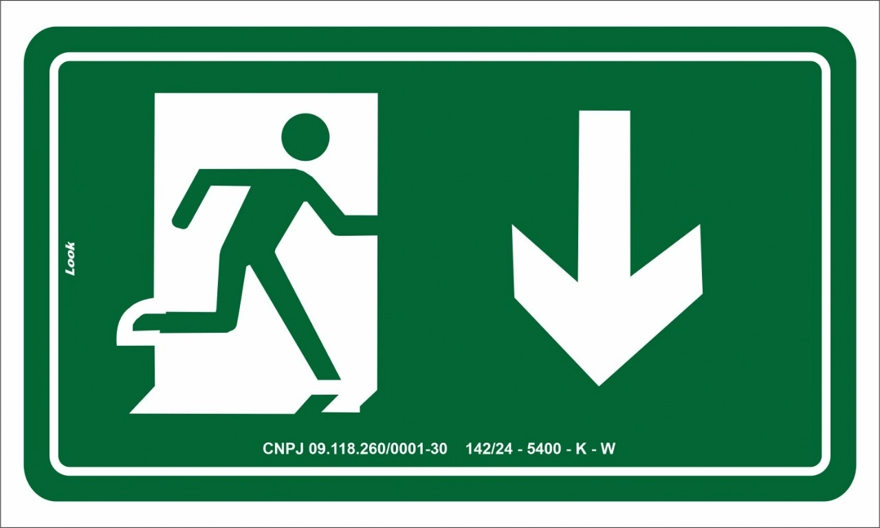 Placa Saída Abaixo Ponto Do Incêndio Fotoluminescente Tamanho 15x25cm
