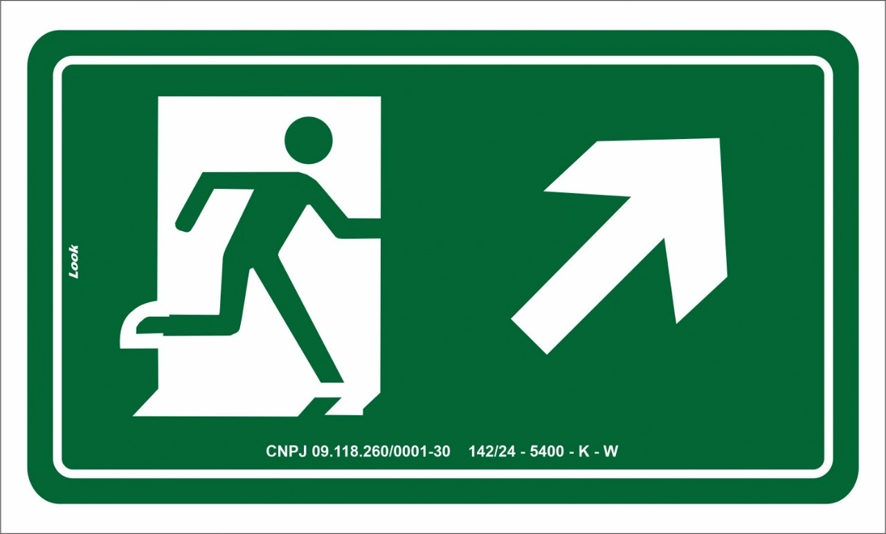 Placa Sinalização S4 Saída Acima Direita Fotoluminescente Tamanho 15x25cm