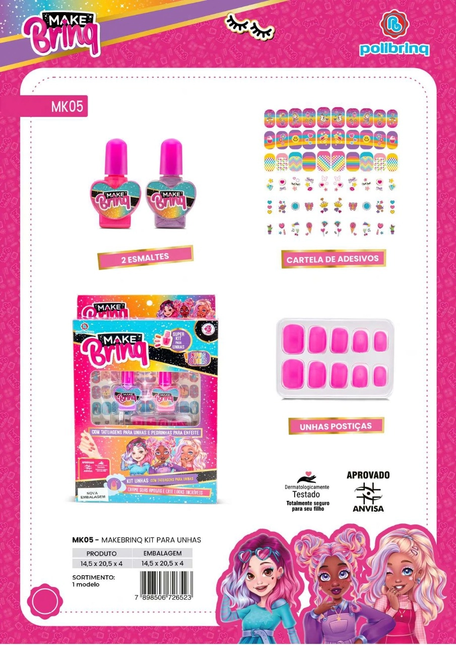 Kit Unha Postiça Com Adesivos Decorados - Polibrinq