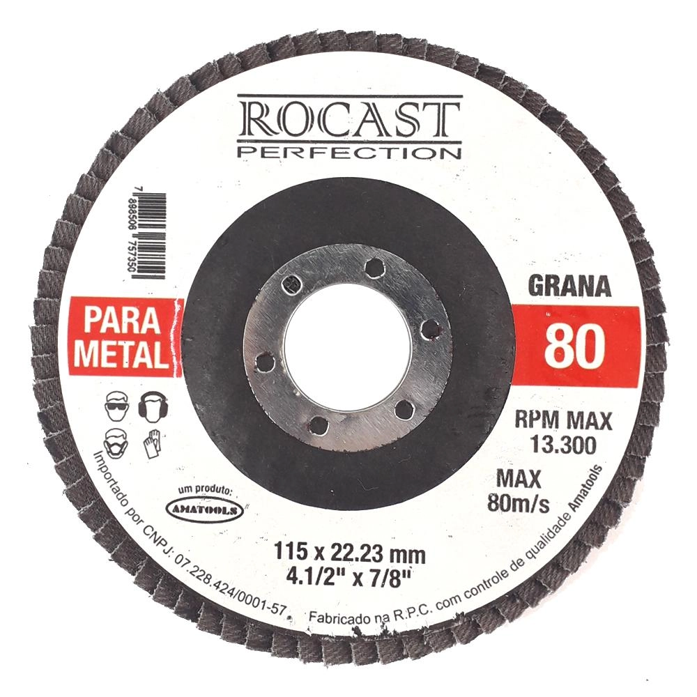 Disco De Lixa Flap 115 X 22mm 4.1/2pol X 7/8pol Gr 80 102,0003 Rocast