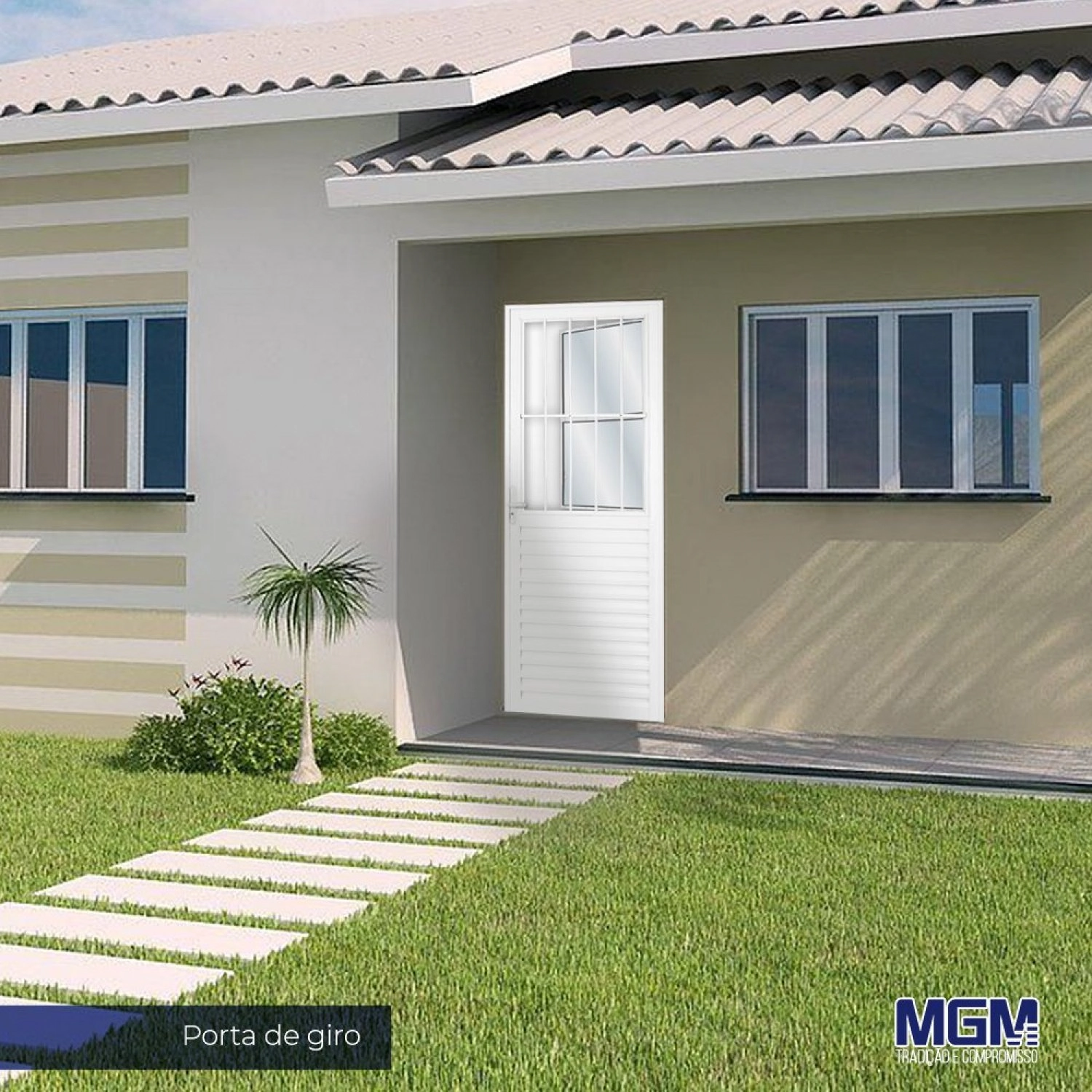 Porta de Alumínio Postigo 210x90cm com 2 Vidros Lisos Linha Solida MGM Branco