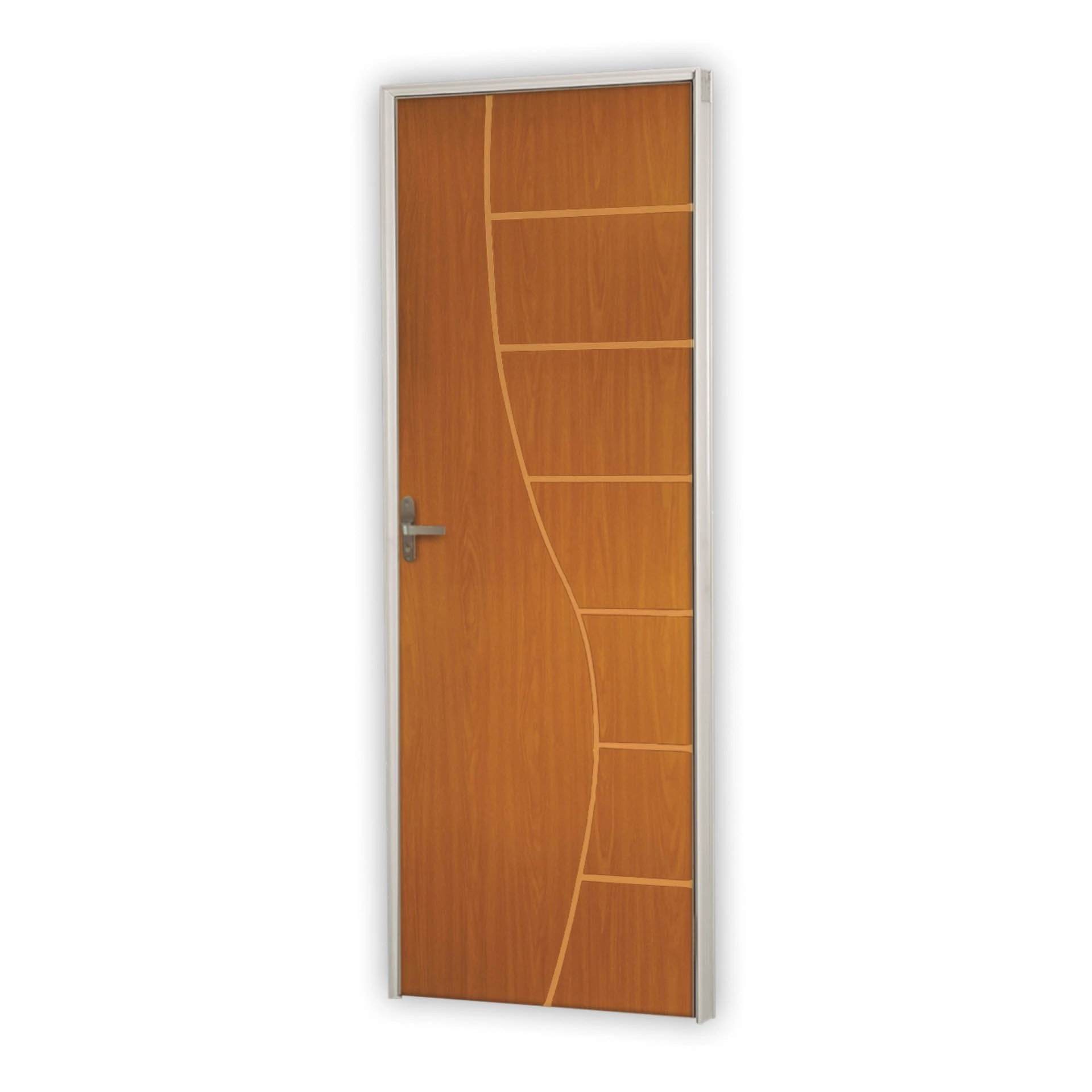 Kit Porta De Madeira Decorada 212x65cm Com Batente De Alumínio 3,6cm Cantareira Mgm Mogno