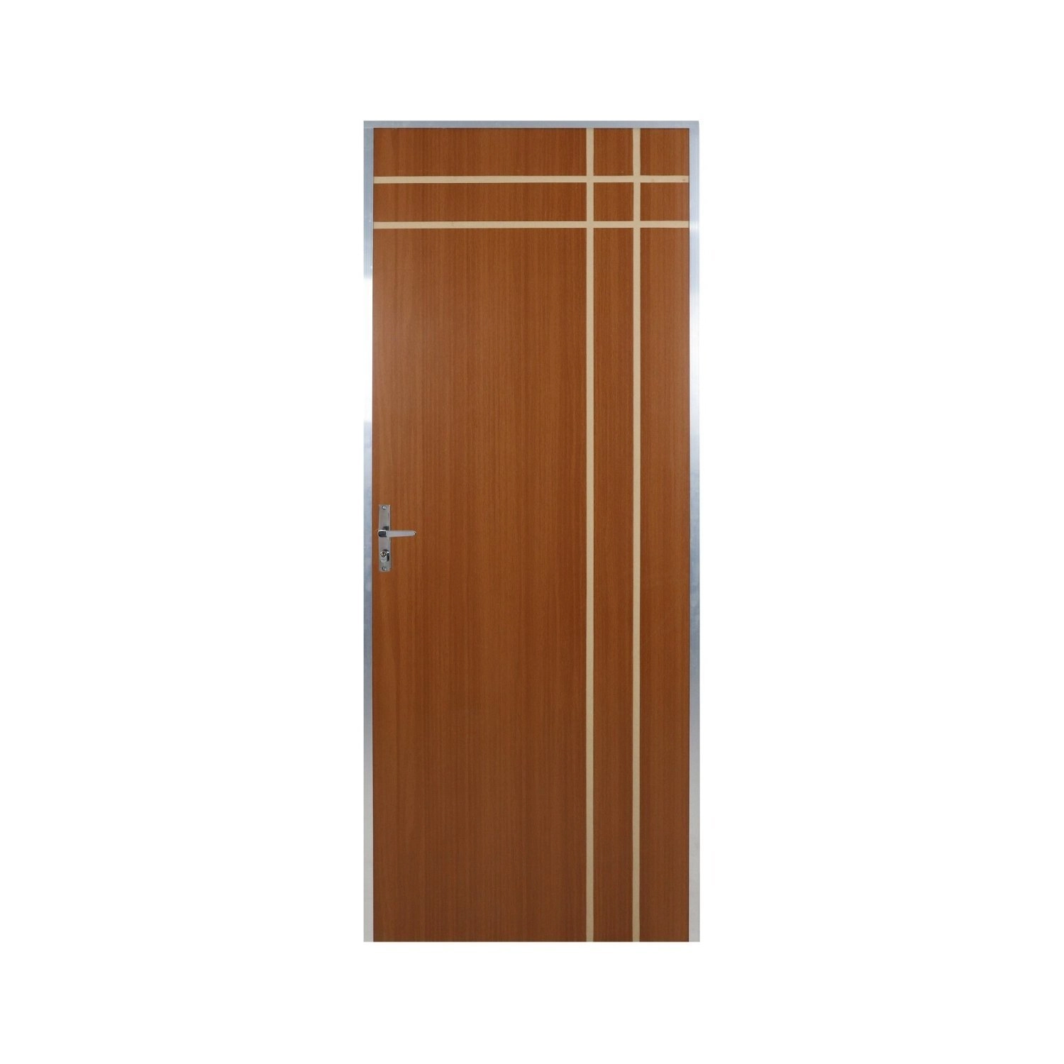 Kit Porta De Madeira Decorada 212x85cm Com Batente De Alumínio 3,6cm Mantiqueira Mgm