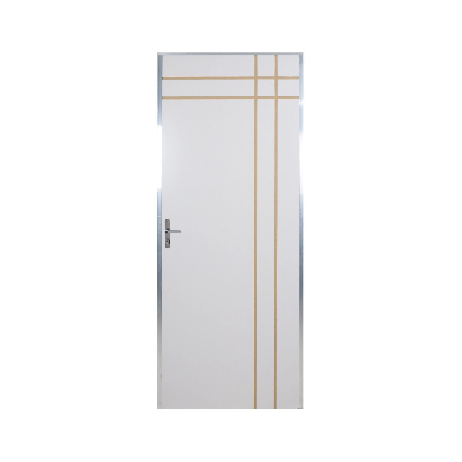 Kit Porta De Madeira Decorada 212x65cm Com Batente De Aluminio 3,6cm Mantiqueira Mgm Branca