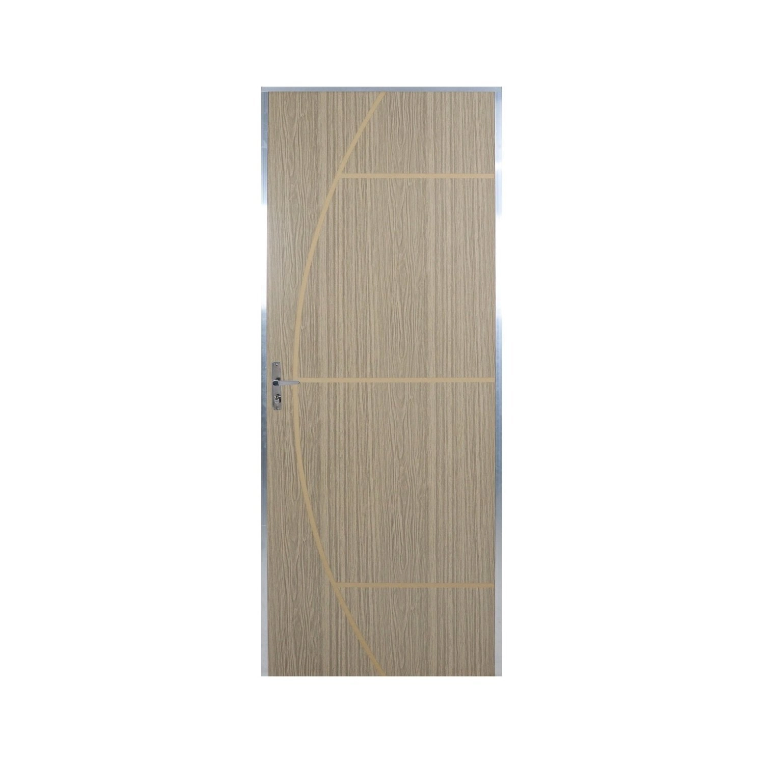 Kit Porta De Madeira Decorada 212x65cm Com Batente De Aluminio 3,6cm Gáucha Mgm Abertura Esquerda Carvalho Alpha