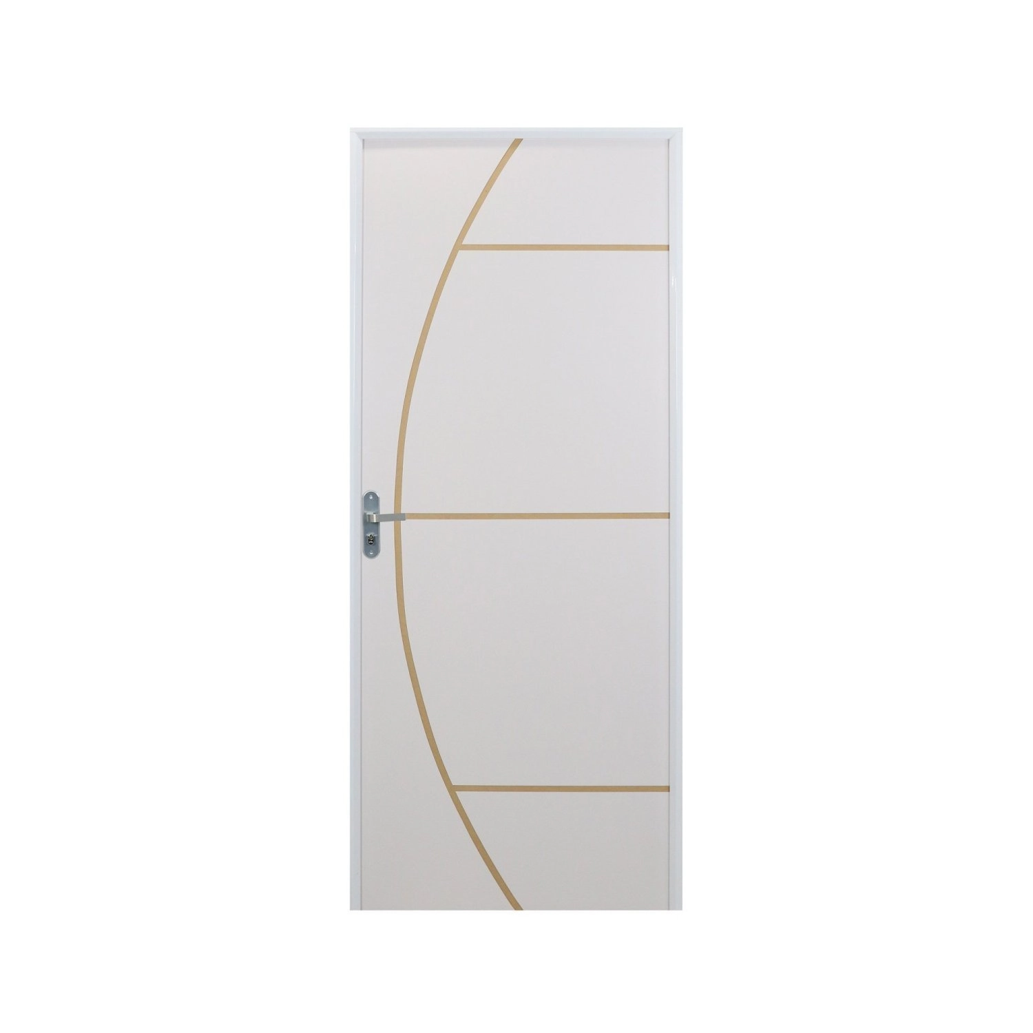 Kit Porta De Madeira Decorada 212x85cm Com Batente De Aluminio 3,6cm Gáucha Mgm Abertura Direita Branca