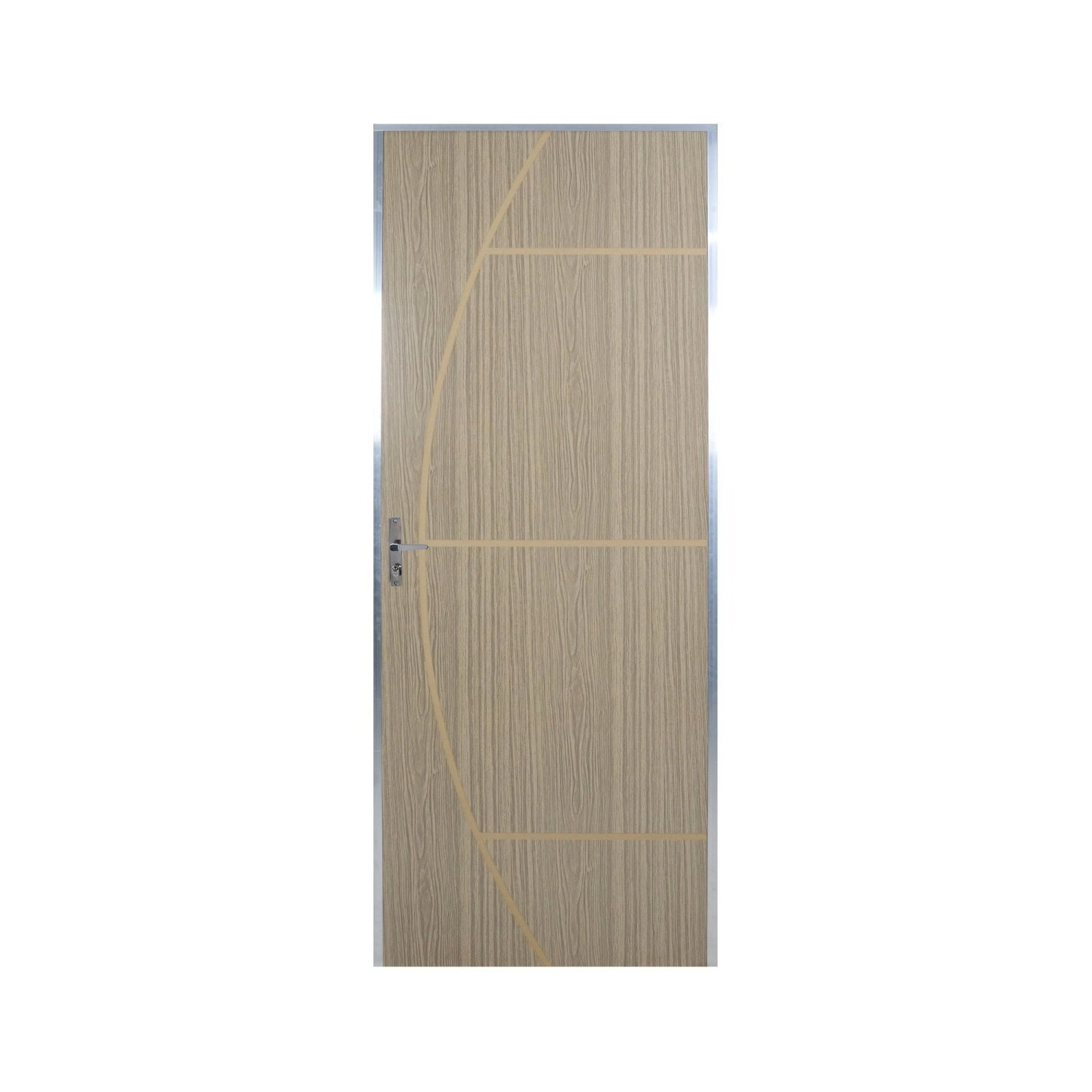 Kit Porta De Madeira Decorada 212x75cm Com Batente De Aluminio 3,6cm Gáucha Mgm Abertura Direita Carvalho Alpha