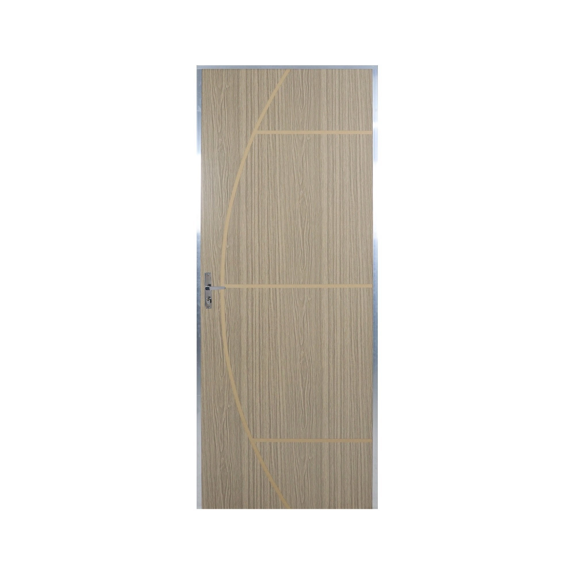 Kit Porta De Madeira Decorada 212x85cm Com Batente De Alumínio 3,6cm Gaúcha Mgm Abertura Esquerda Carvalho Alpha