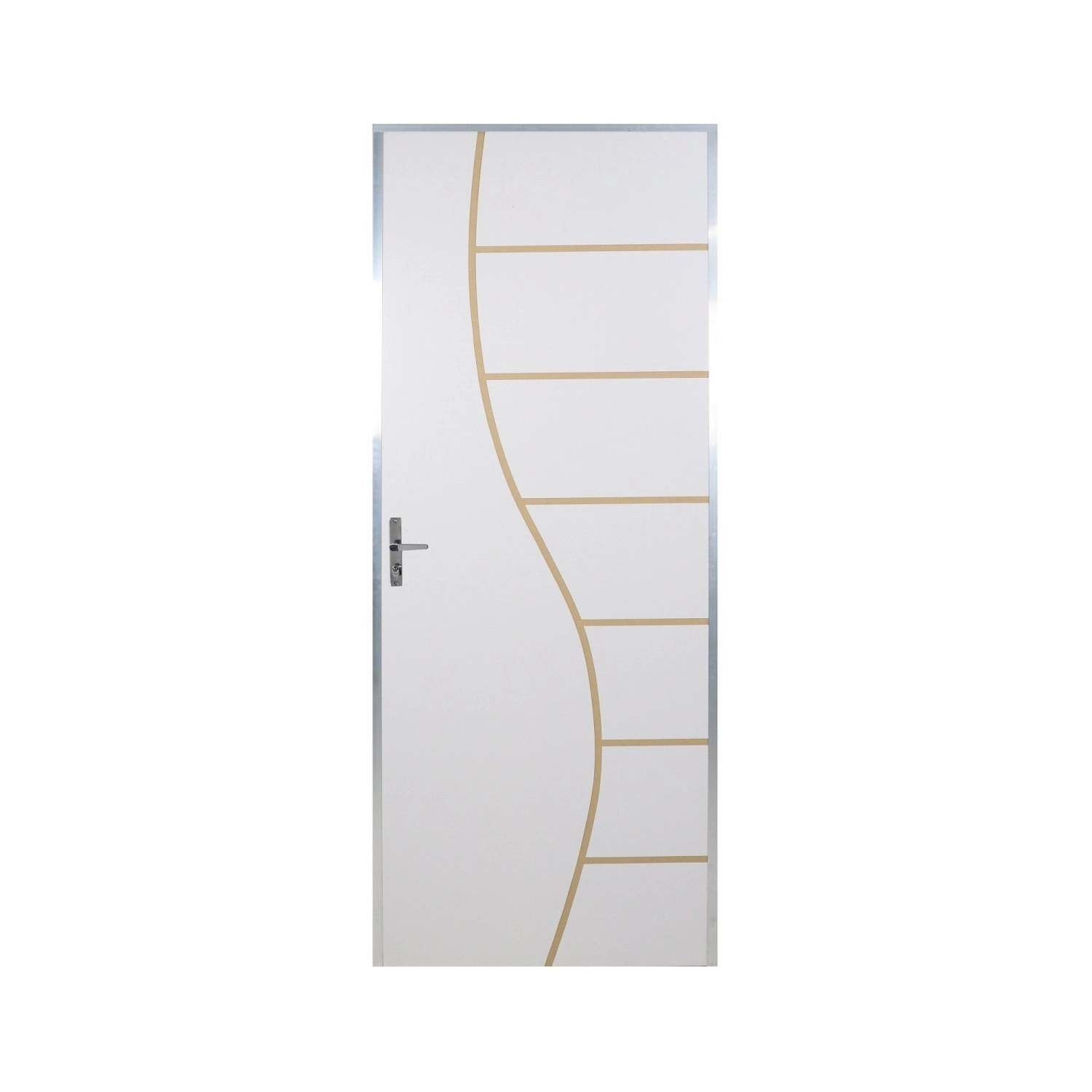 Kit Porta De Madeira Decorada 212x95cm Com Batente De Aluminio 3,6cm Cantareira Mgm Branca