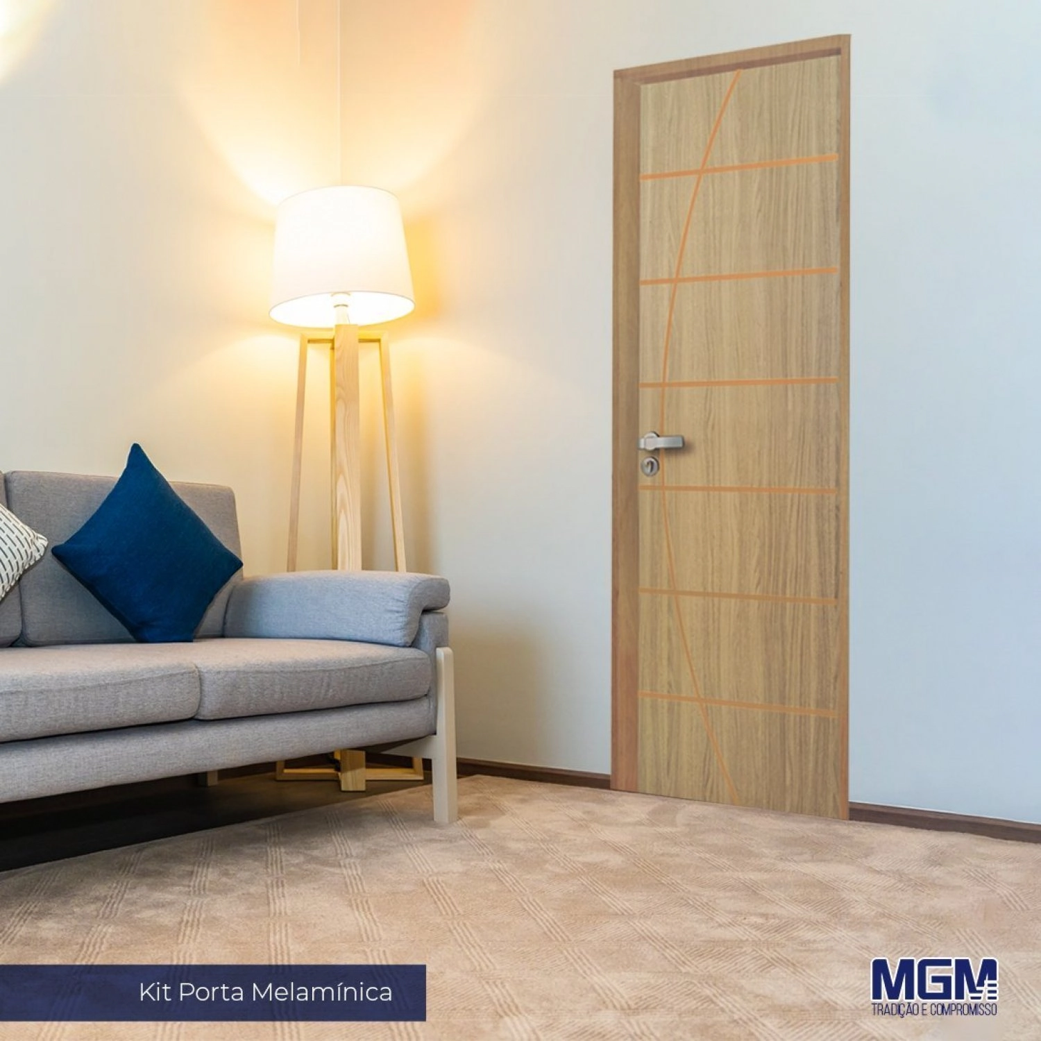 Kit Porta De Madeira Decorada 212x85cm Com Batente De Alumínio 3,6cm Neblina Mgm Abertura Esquerda Carvalho Alpha