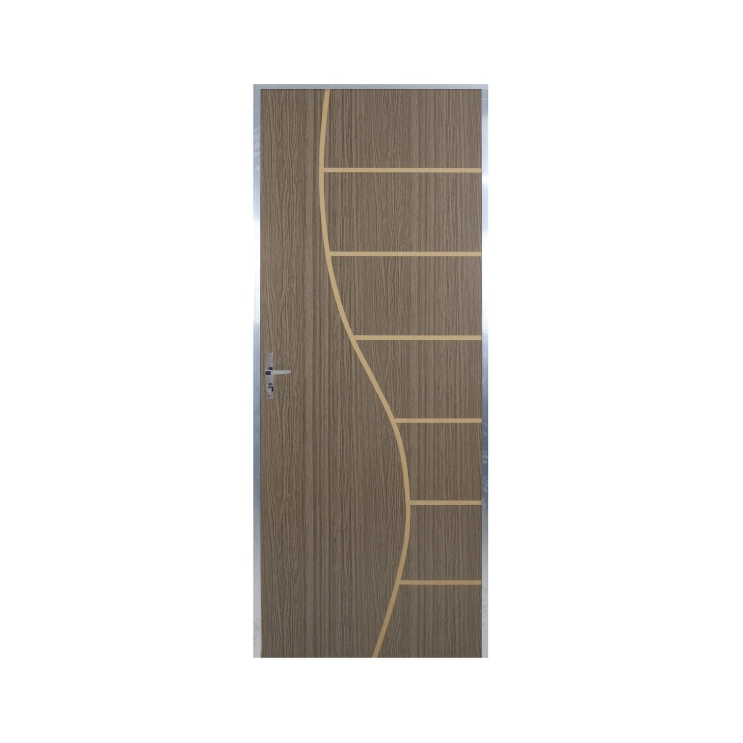 Kit Porta De Madeira Decorada 212x95cm Com Batente De Aluminio 3,6cm Cantareira Mgm Carvalho Quebec