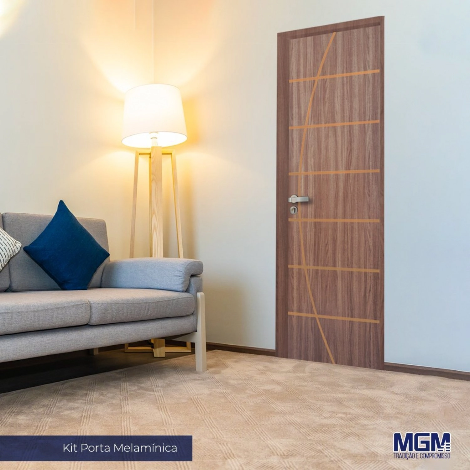 Kit Porta De Madeira Decorada 212x85cm Com Batente De Alumínio 3,6cm Neblina Mgm Abertura Esquerda Carvalho Quebec
