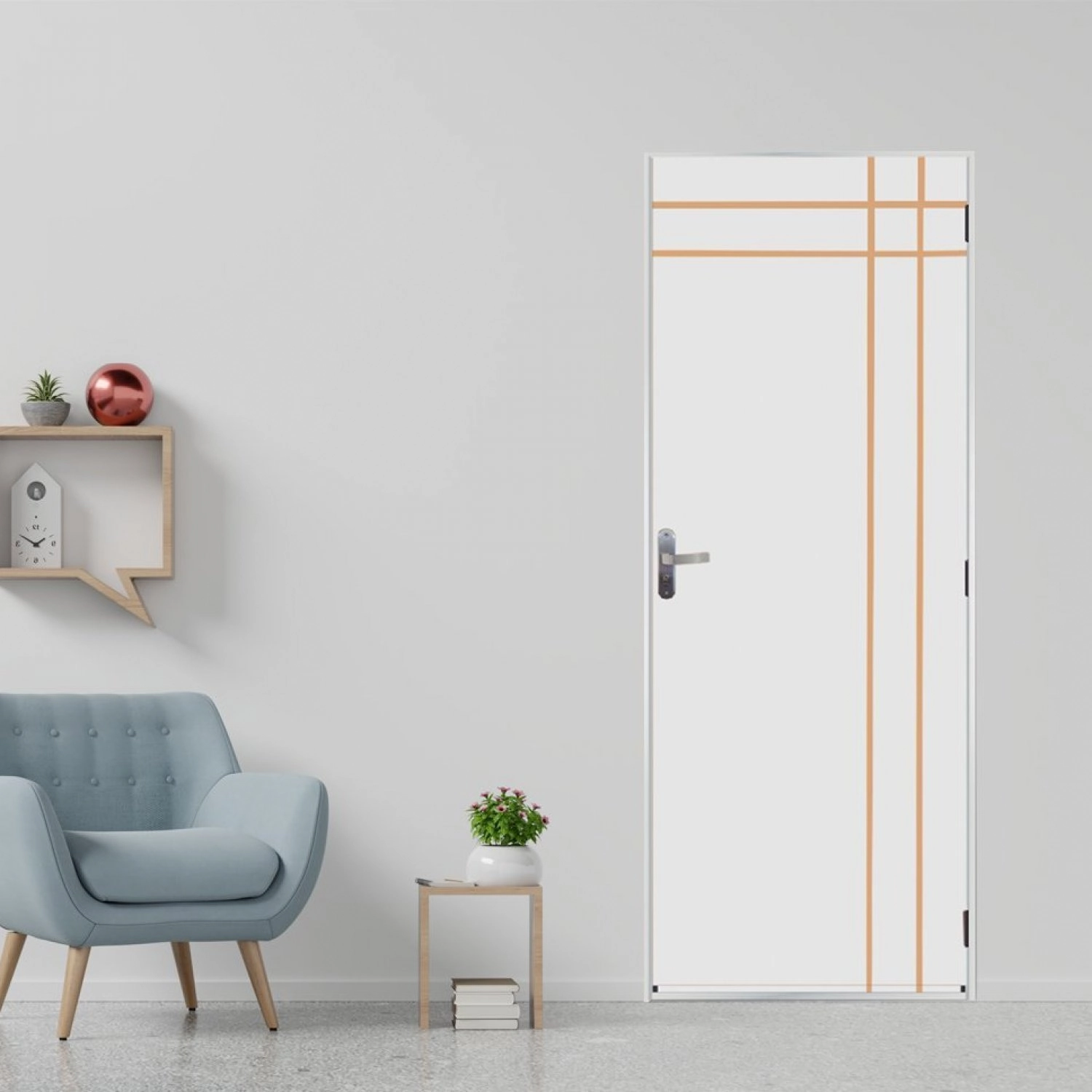 Kit Porta De Madeira Decorada 215x85cm Com Batente De Aço 06cm Mantiqueira Mgm Abertura Esquerda Branco