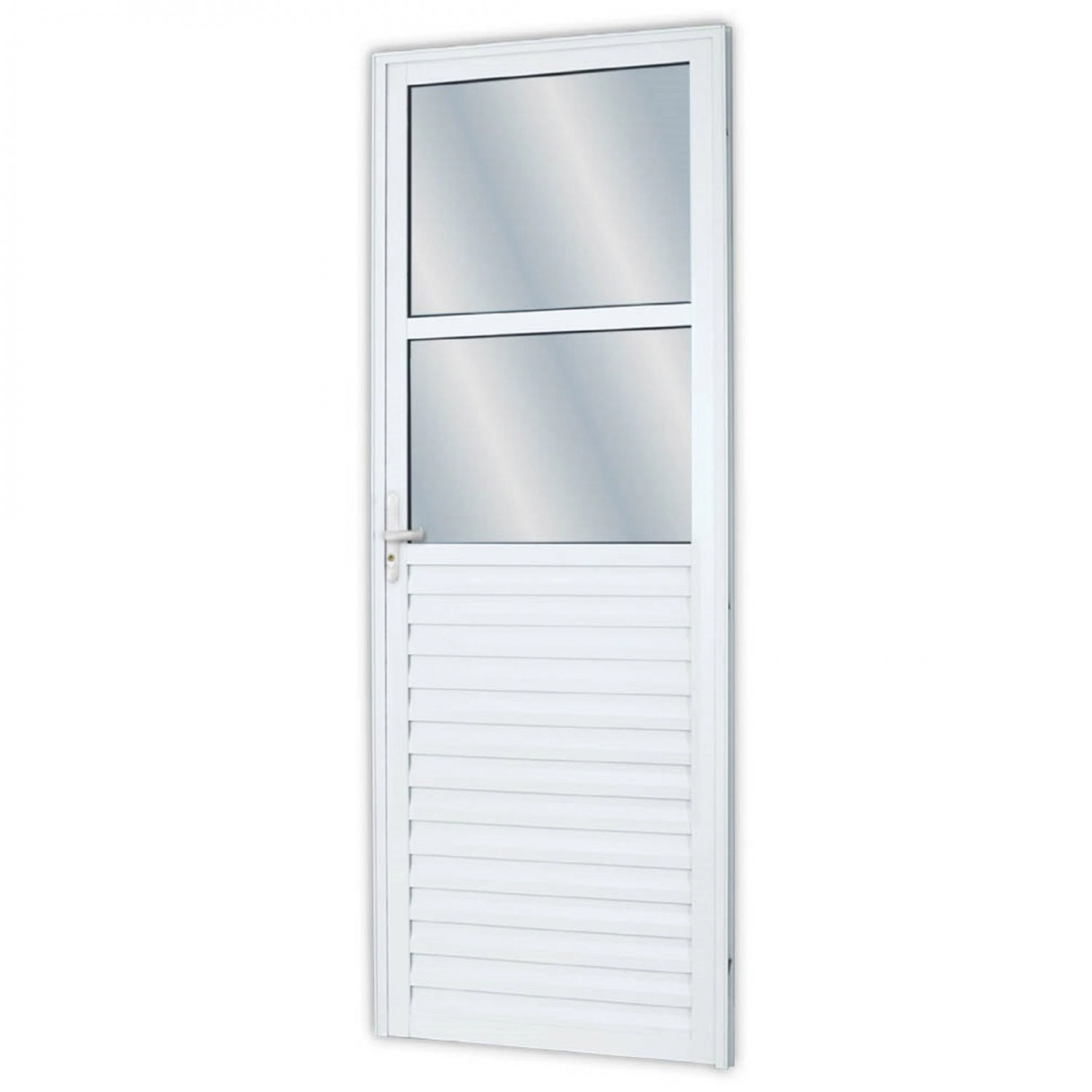 Porta De Alumínio 210x60cm Com 2 Vidros Mini Boreal Linha Solida Mgm Abertura Esquerda Branco
