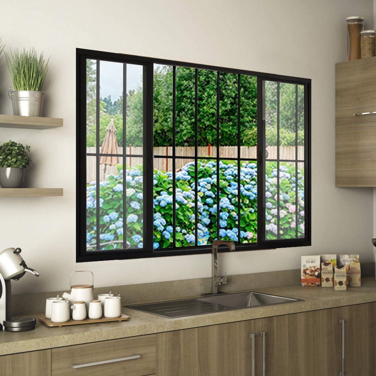 Janela De Alumínio De Correr 100x200cm 4 Folhas Grade Hale Esquadrias Preto