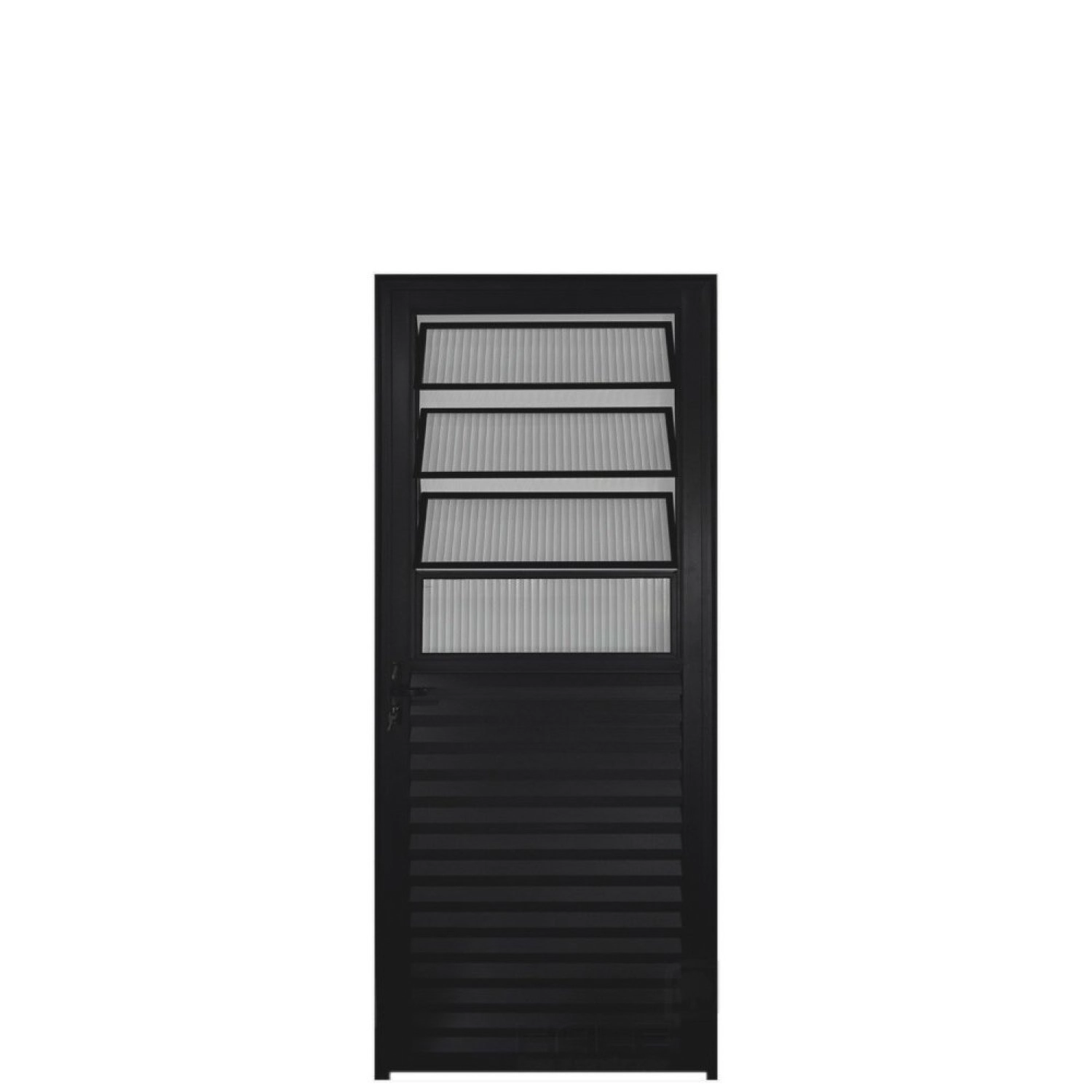 Porta De Alumínio Com Basculante 210x80cm Hale Esquadrias Abertura Direita Preto