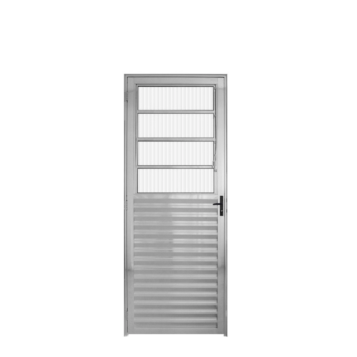 Porta De Alumínio Com Basculante 210x80cm Lado Direito Hale Esquadrias Acetinado