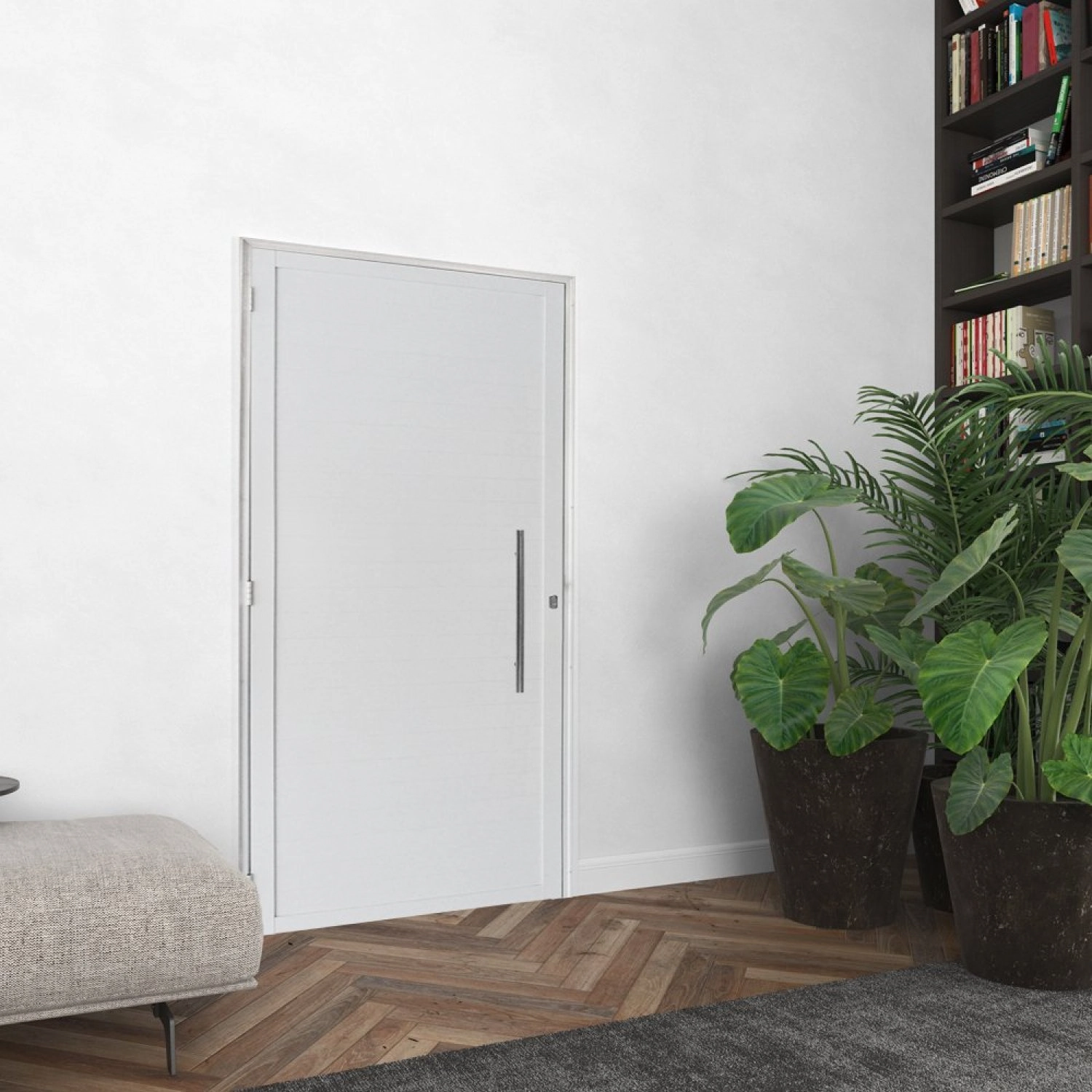Porta Alumínio 80x210cm Lambril Com Puxador Hale Esquadrias Abertura Direita Branco