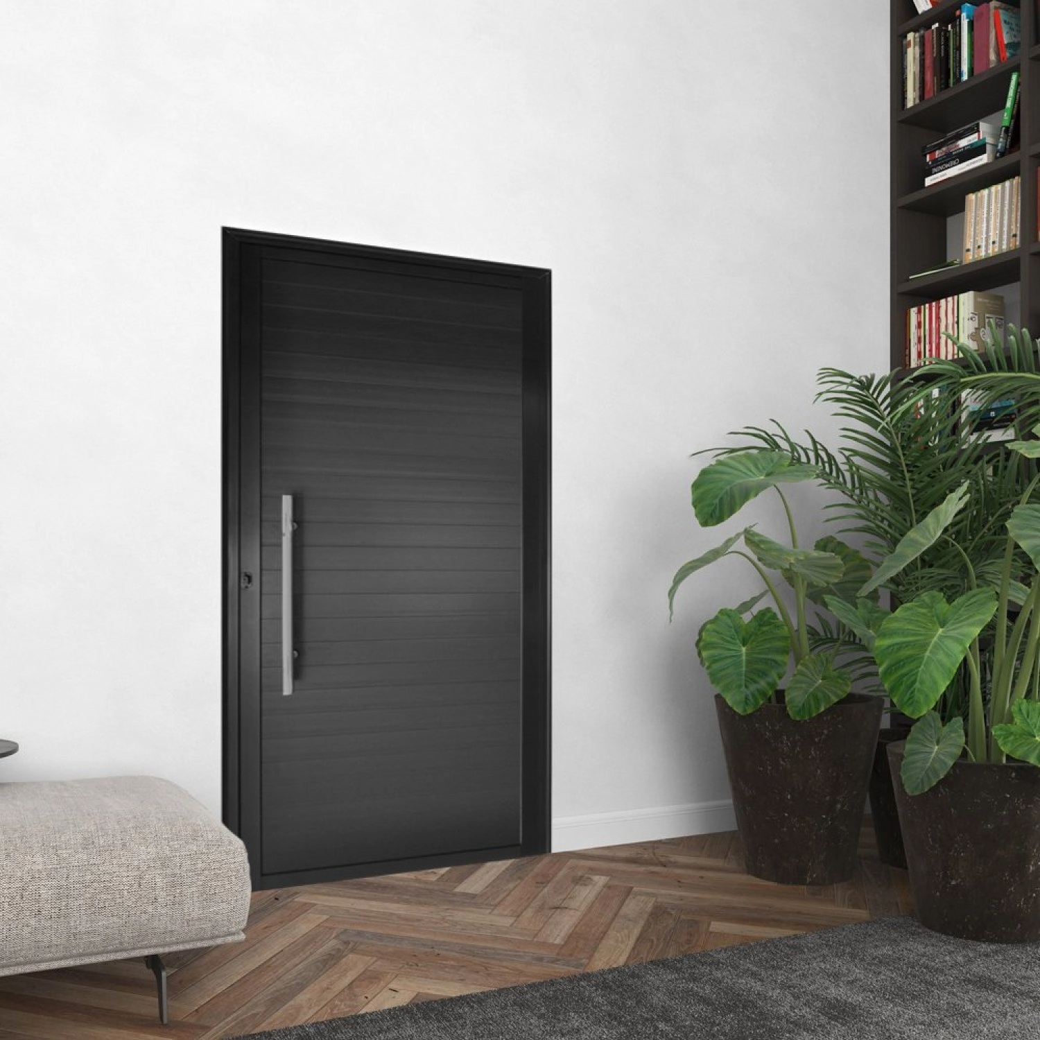 Porta De Alumínio Lambril 210x100cm Com Puxador Hale Esquadrias Abertura Direita Preto