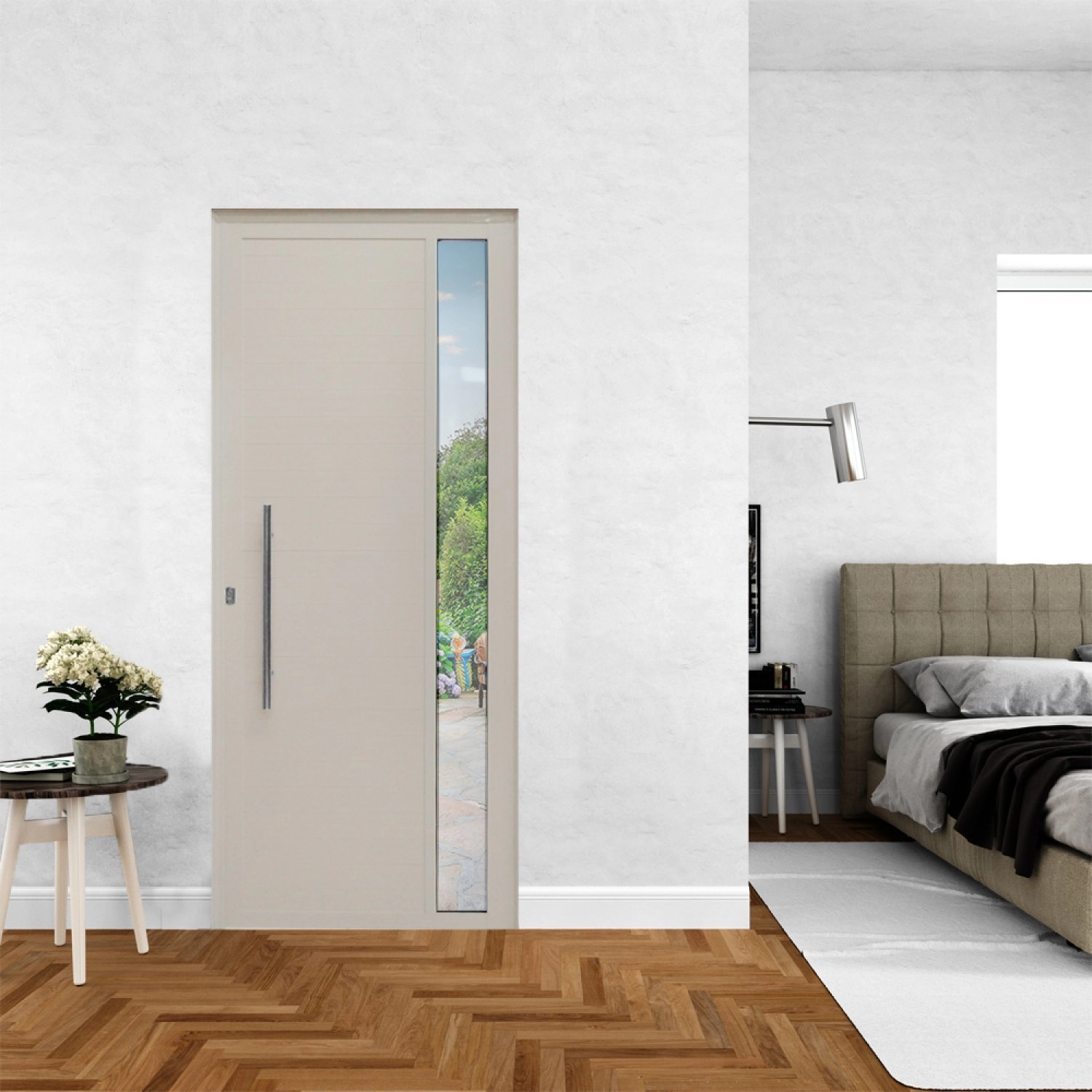 Porta De Alumínio Lambril 210x90cm Visor E Puxador Esquedo Hale Esquadrias Abertura Esquerda Branco