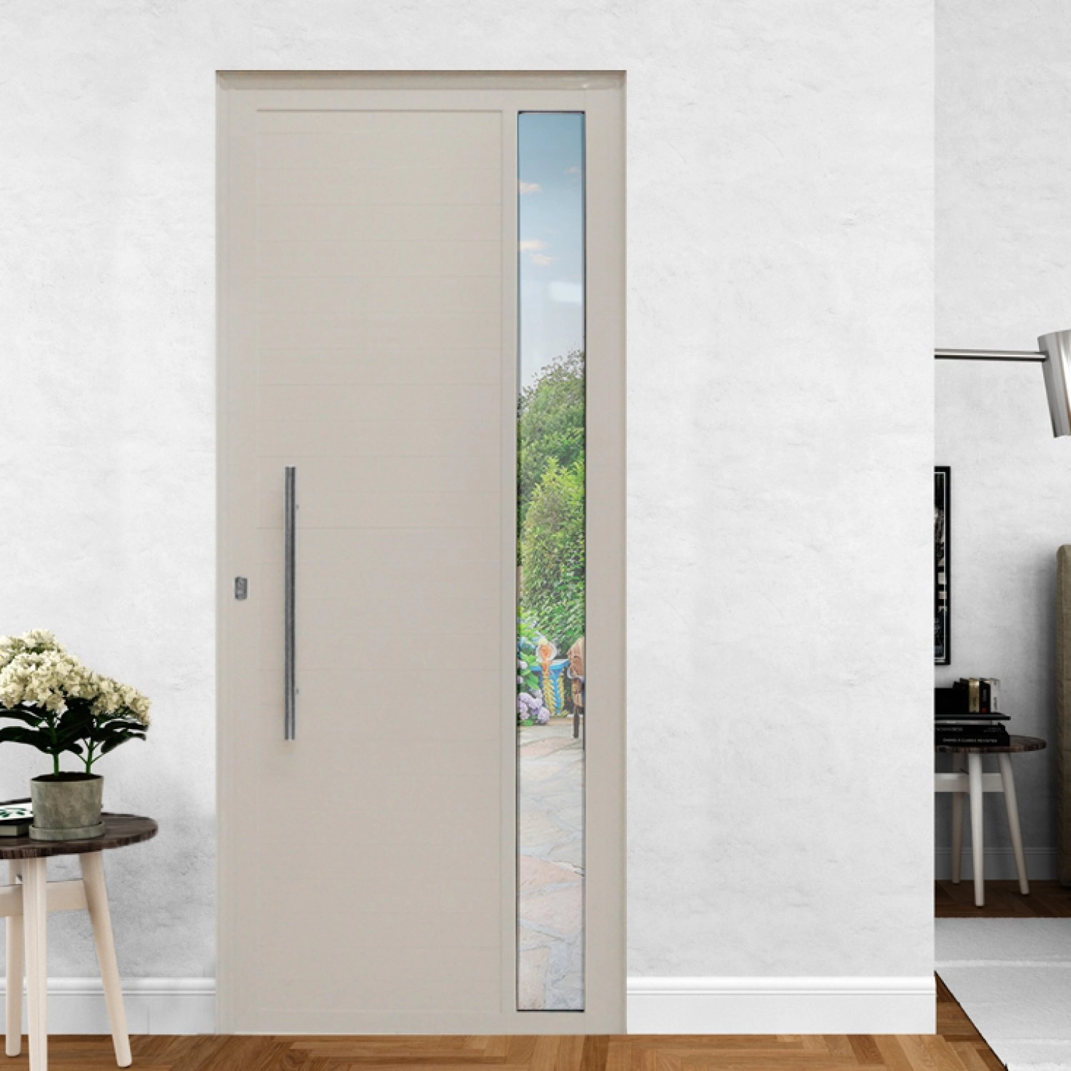 Porta De Alumínio Lambril 210x100cm Visor E Puxador Hale Esquadrias Abertura Esquerda Branco
