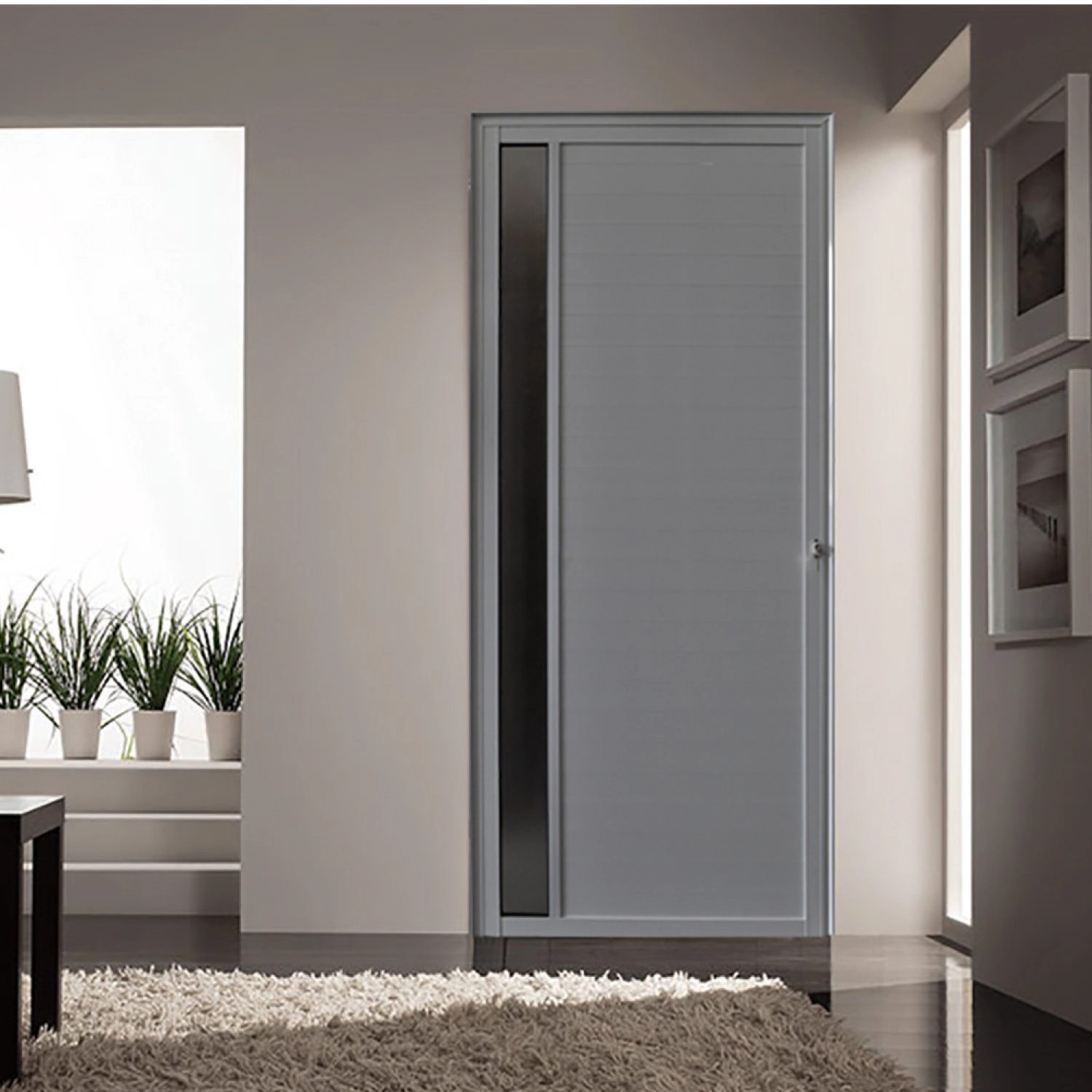 Porta De Alumínio Lambril 210x80cm Com Visor Hale Esquadrias Abertura Esquerda Branco