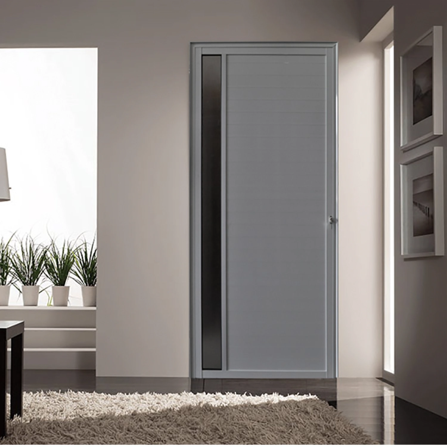 Porta De Alumínio Lambril 210x80cm Com Visor Hale Esquadrias Abertura Direita Branco