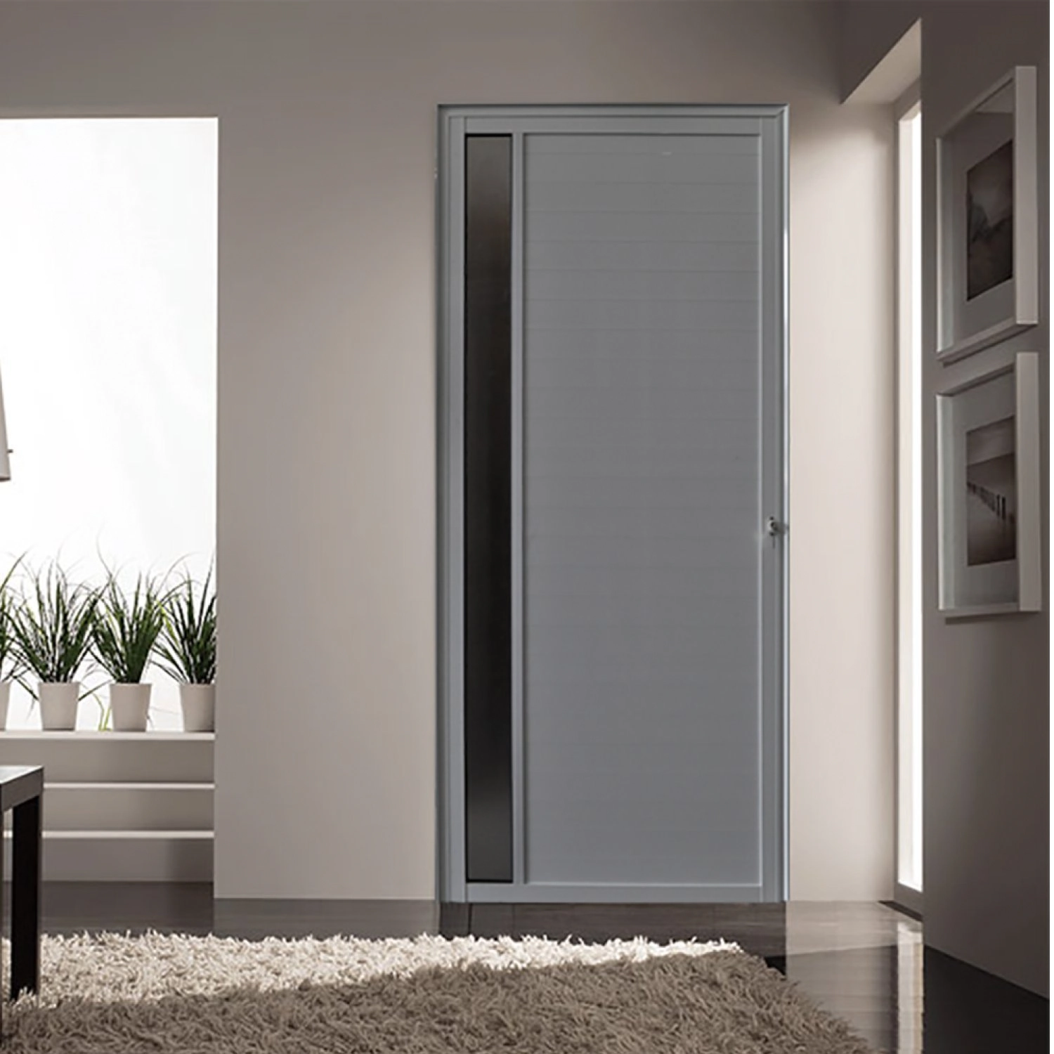Porta De Alumínio Lambril 210x90cm Com Visor Hale Esquadrias Abertura Direita Branco