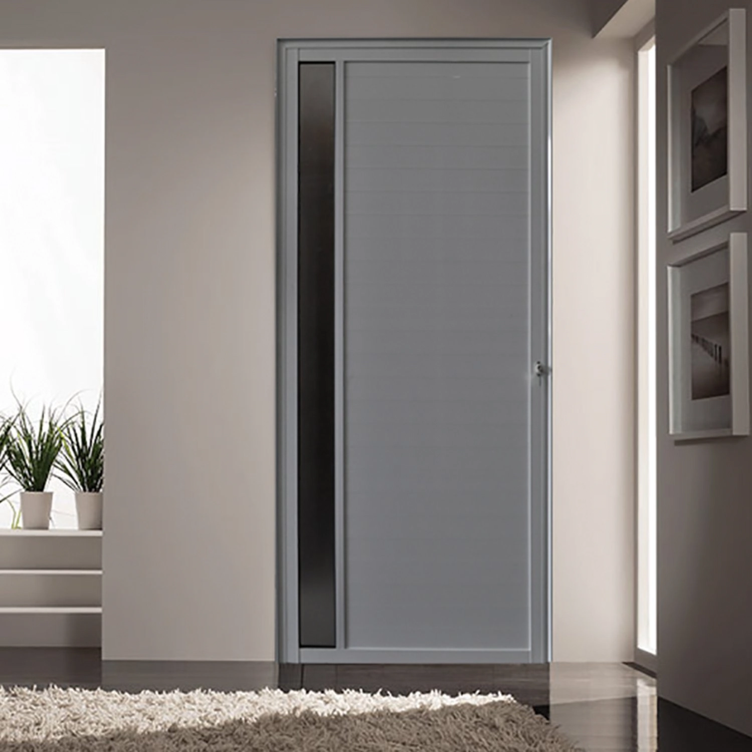 Porta De Alumínio Lambril 210x100cm Com Visor Hale Esquadrias Abertura Direita Branco