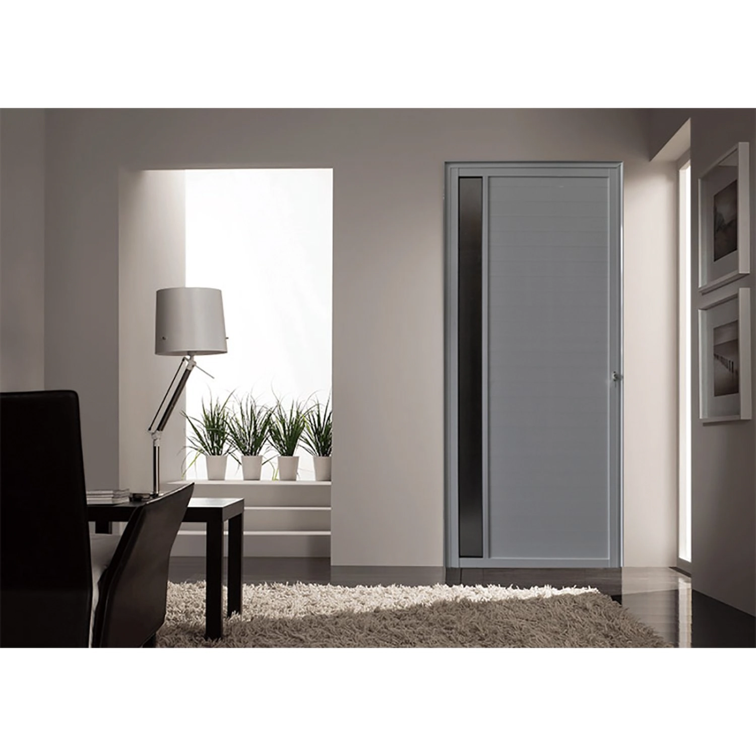 Porta De Alumínio Lambril 210x100cm Com Visor Hale Esquadrias Abertura Esquerda Branco