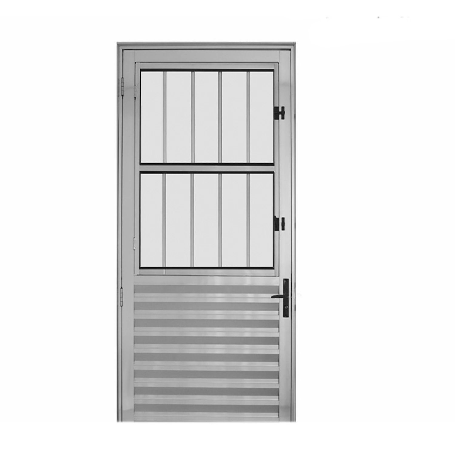 Porta De Alumínio Lambril 210x80cm Postigo Hale Esquadrias Abertura Direita Natural