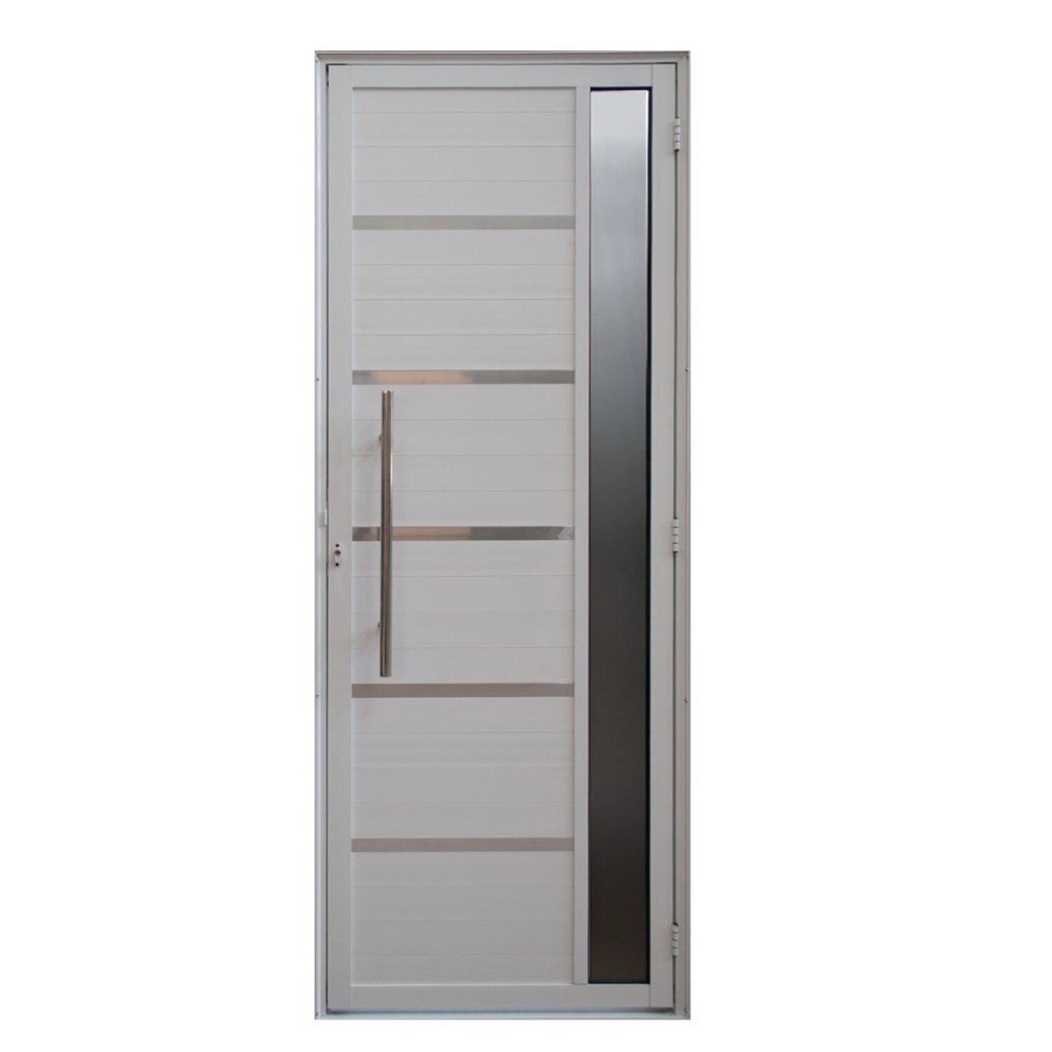 Porta De Alumínio Lambril Solara Com Visor E Puxador 90 X 210 Abertura Direita Branco