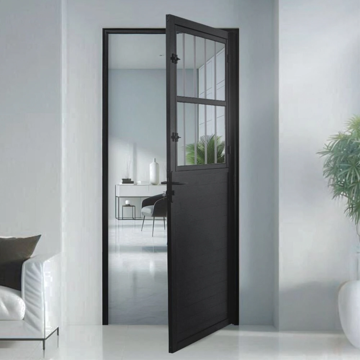 Porta Social Lambril Alumínio 2,10 X 80 Preto Hale Esquadrias Abertura Esquerda Preto