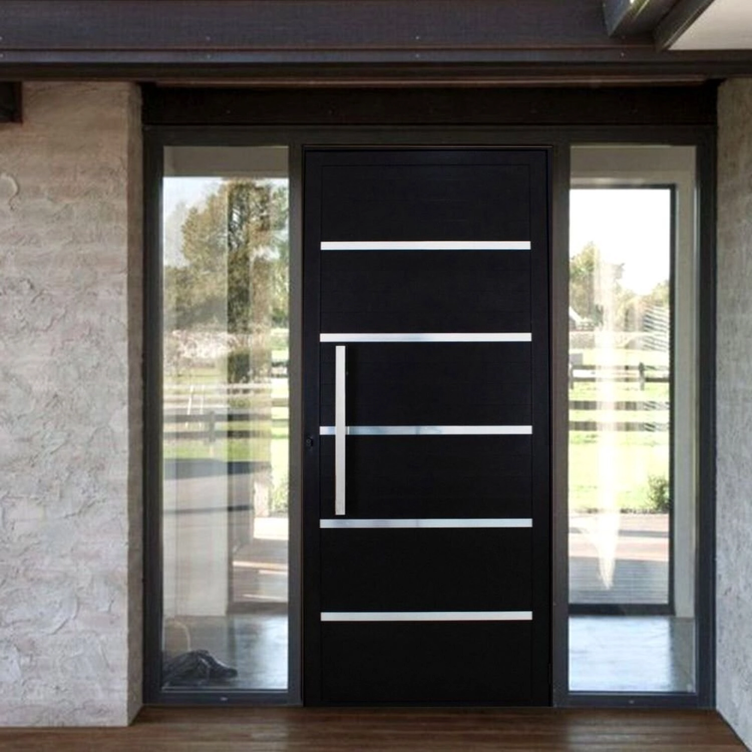 Porta Pivotante Solara Alumínio Puxador Barra Chata 210 X 120  Abertura Esquerda Preto