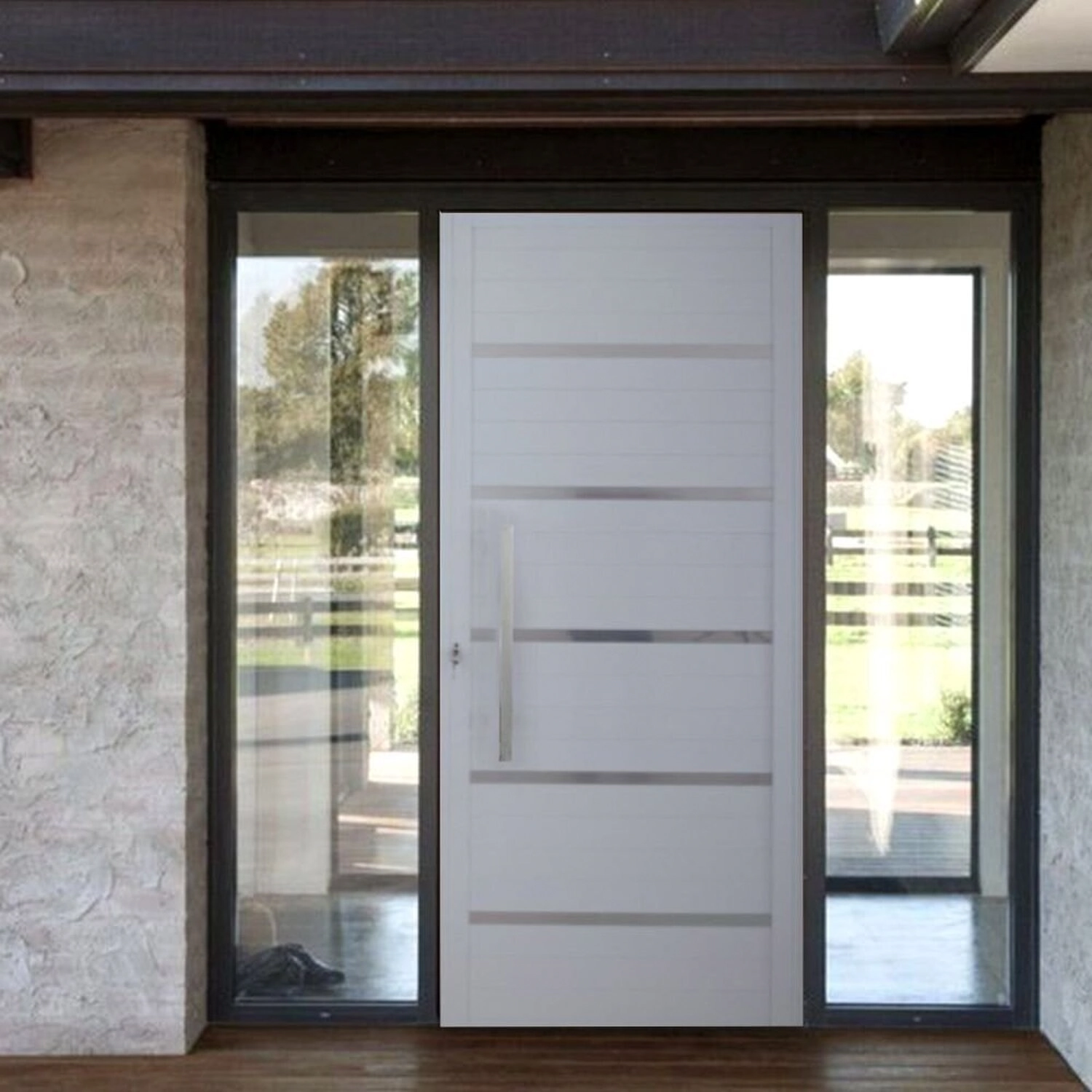 Porta Pivotante Solara Alumínio Puxador Barra Chata 210 X 120  Abertura Esquerda Branco
