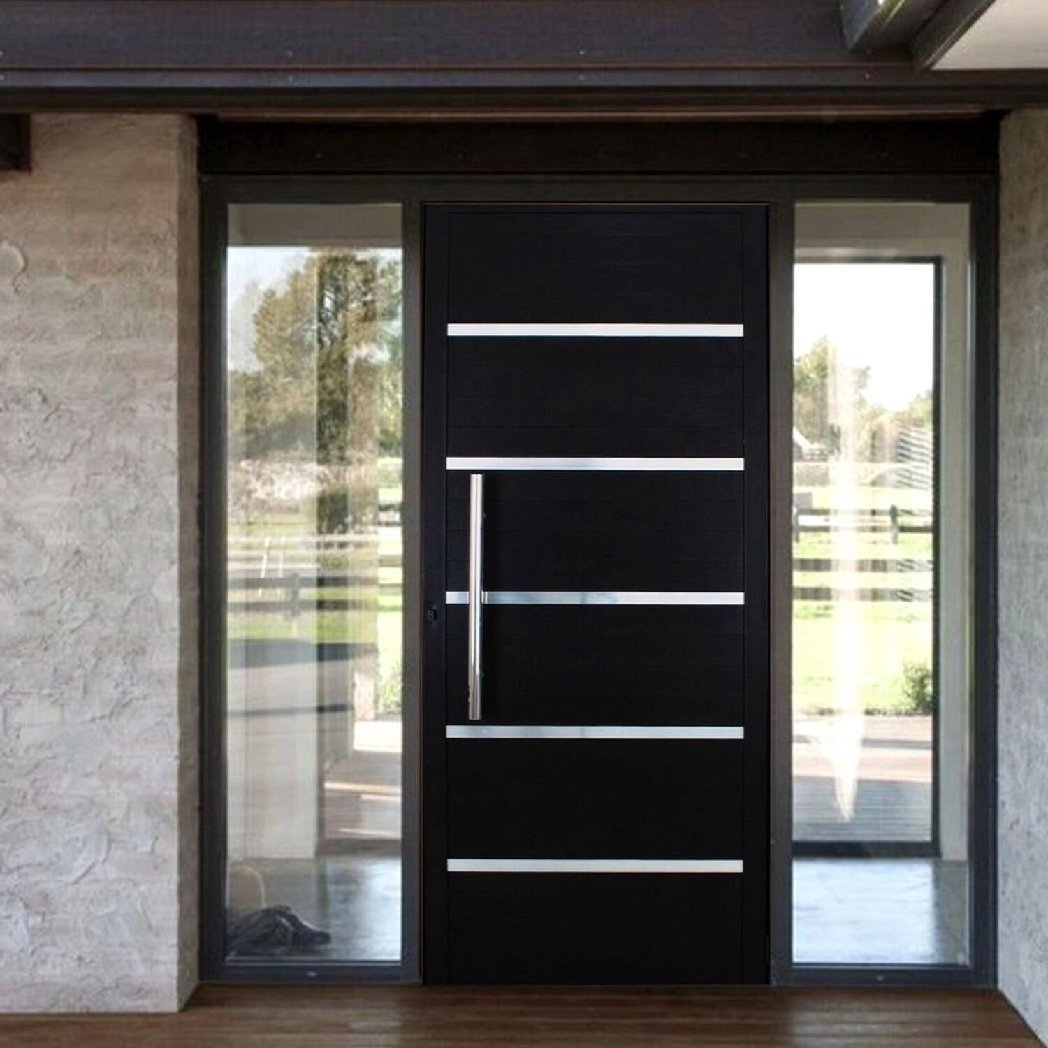 Porta Pivotante Solara Alumínio Puxador Tubolar 210 X 110  Abertura Esquerda Preto