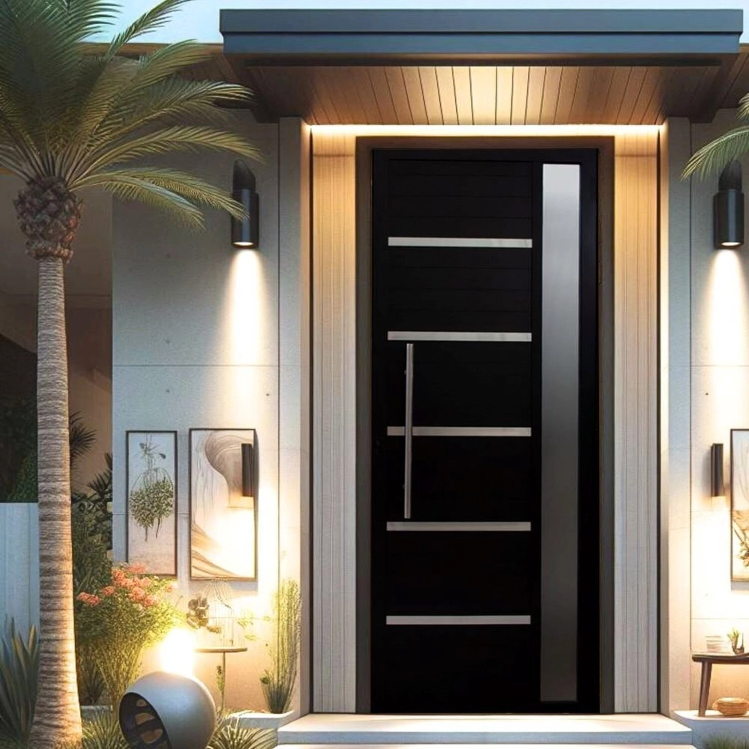 Porta Pivotante Solara Alumínio Com Visor Puxador Tubolar 210 X 100  Abertura Direita Preto