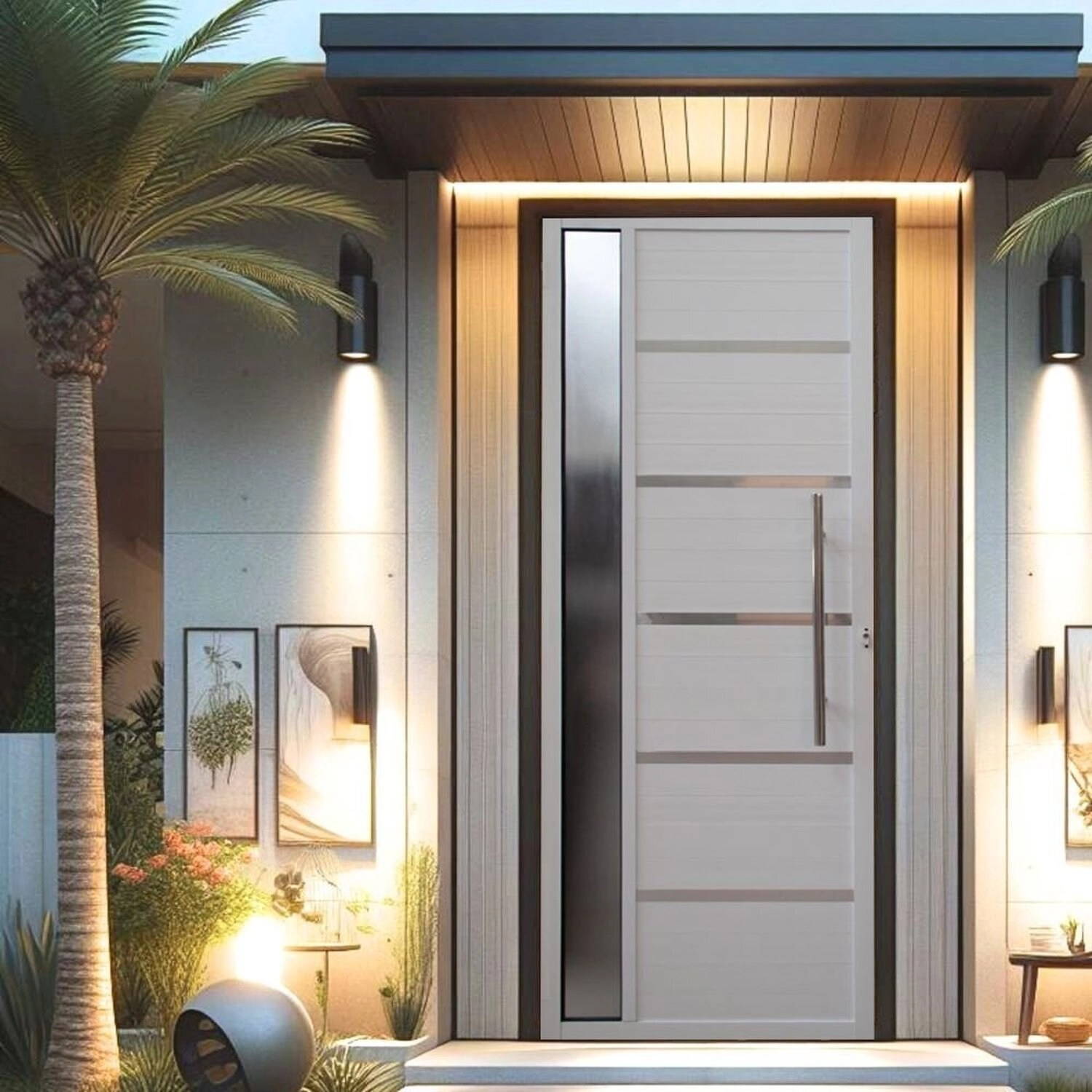Porta Pivotante Solara Alumínio Com Visor Puxador Tubolar 210 X 110  Abertura Direita Branco