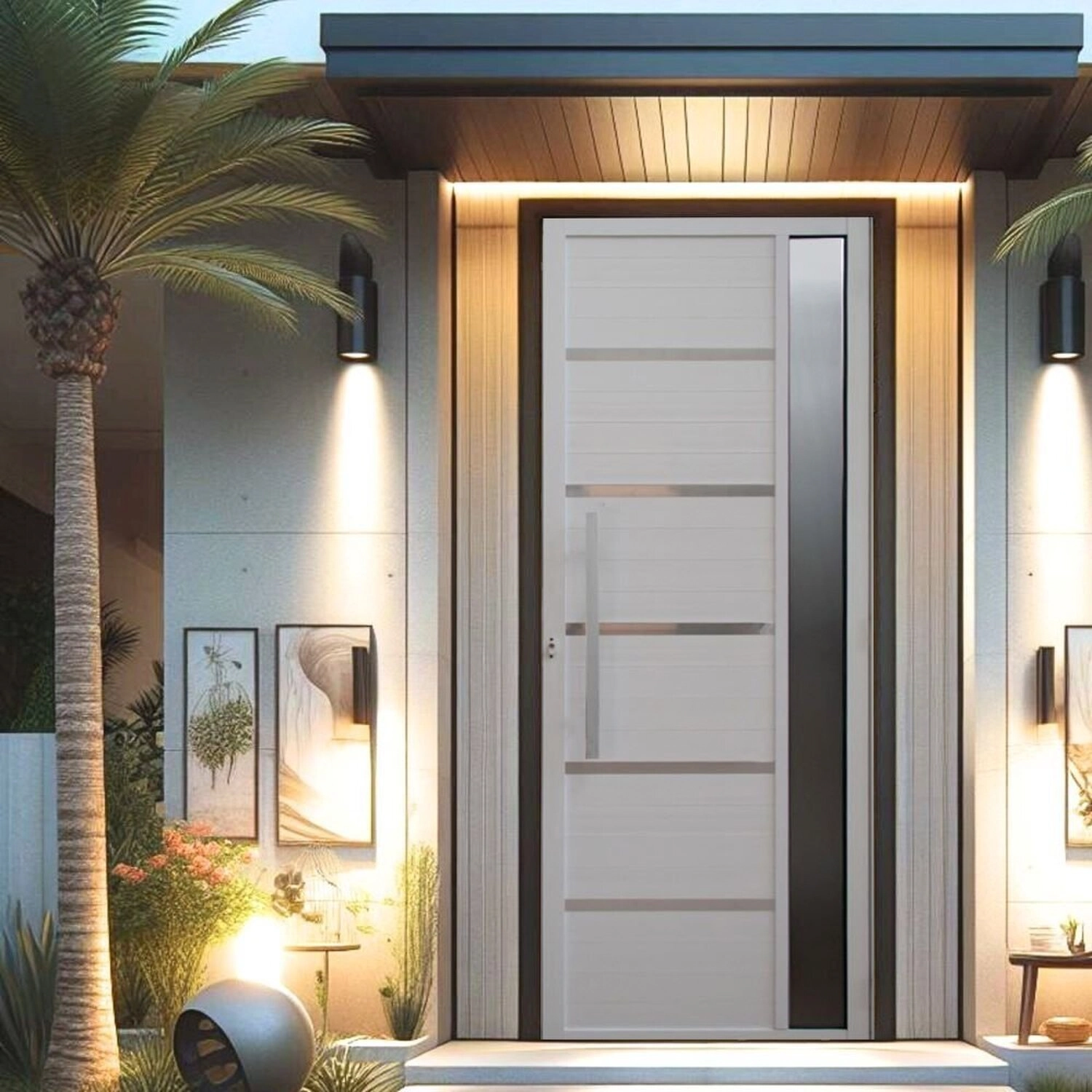 Porta Pivotante Solara Alumínio Com Visor Puxador Barra Chata 210 X 100 Lado Direito Branco