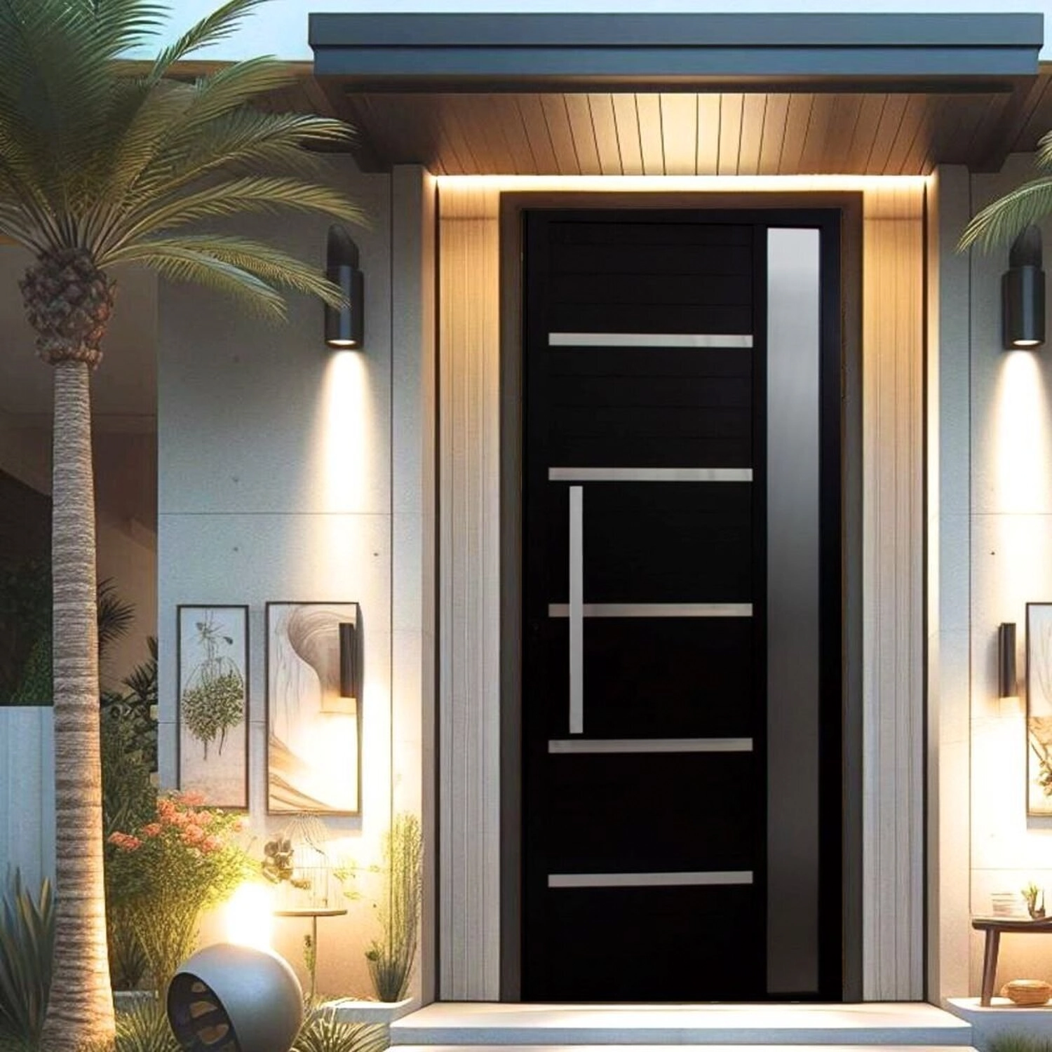 Porta Pivotante Solara Alumínio Com Visor Puxador Barra Chata 210 X 110  Abertura Direita Preto