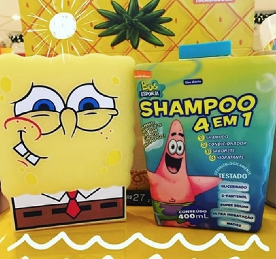 Kit Shampoo 4 Em 1 Com 400ml Esponja Para Banho Bob Esponja