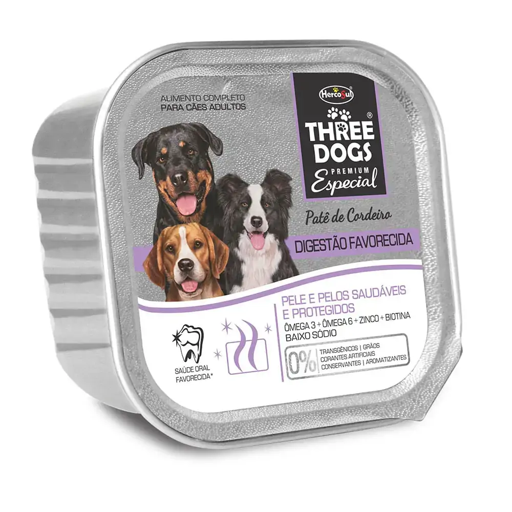 Ração úmida Three Dogs Patê Digestão Favorecida Sabor Cordeiro Para Cães